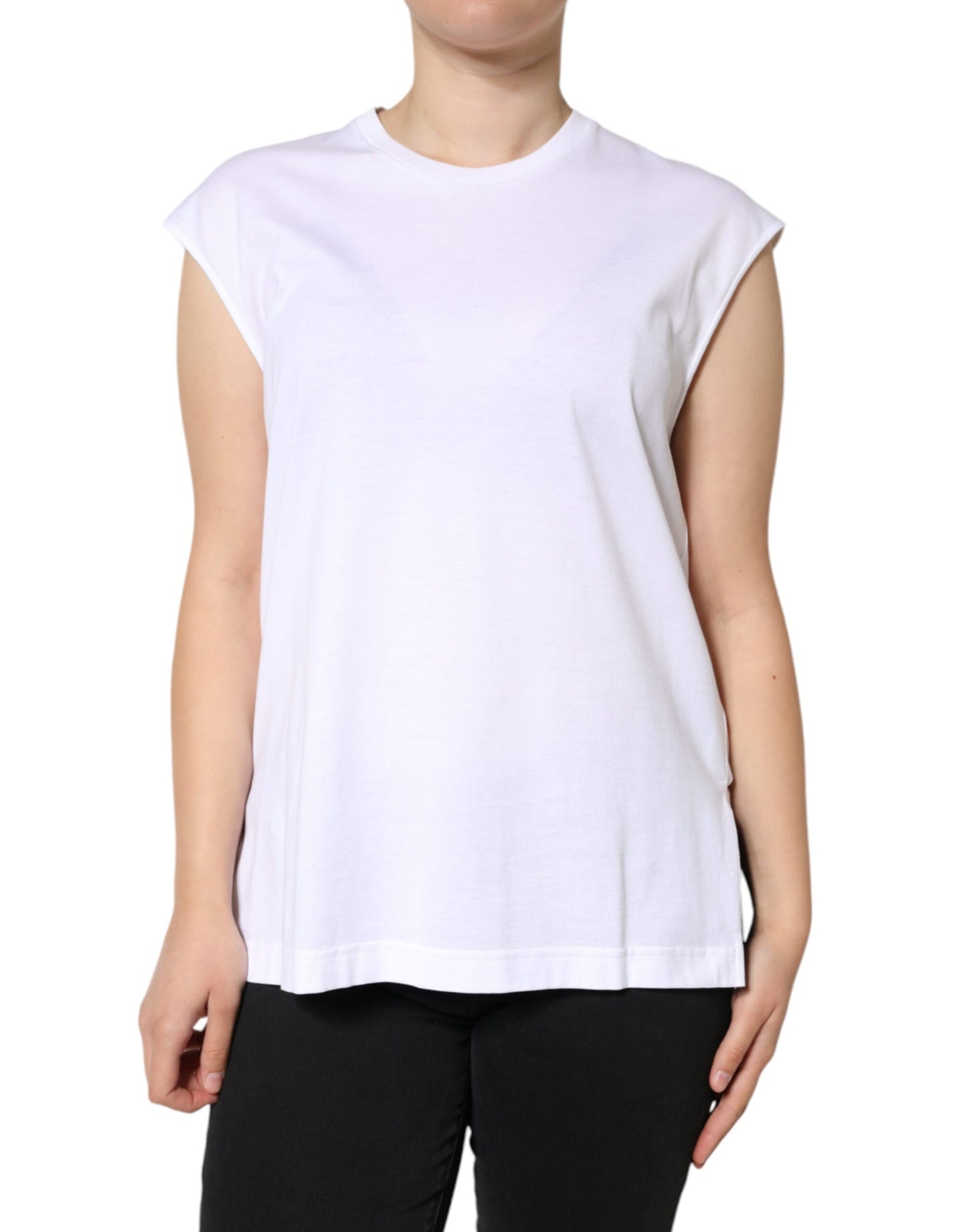 Dolce & Gabbana Vit bomullsärmlös t-shirt med rund halsringning