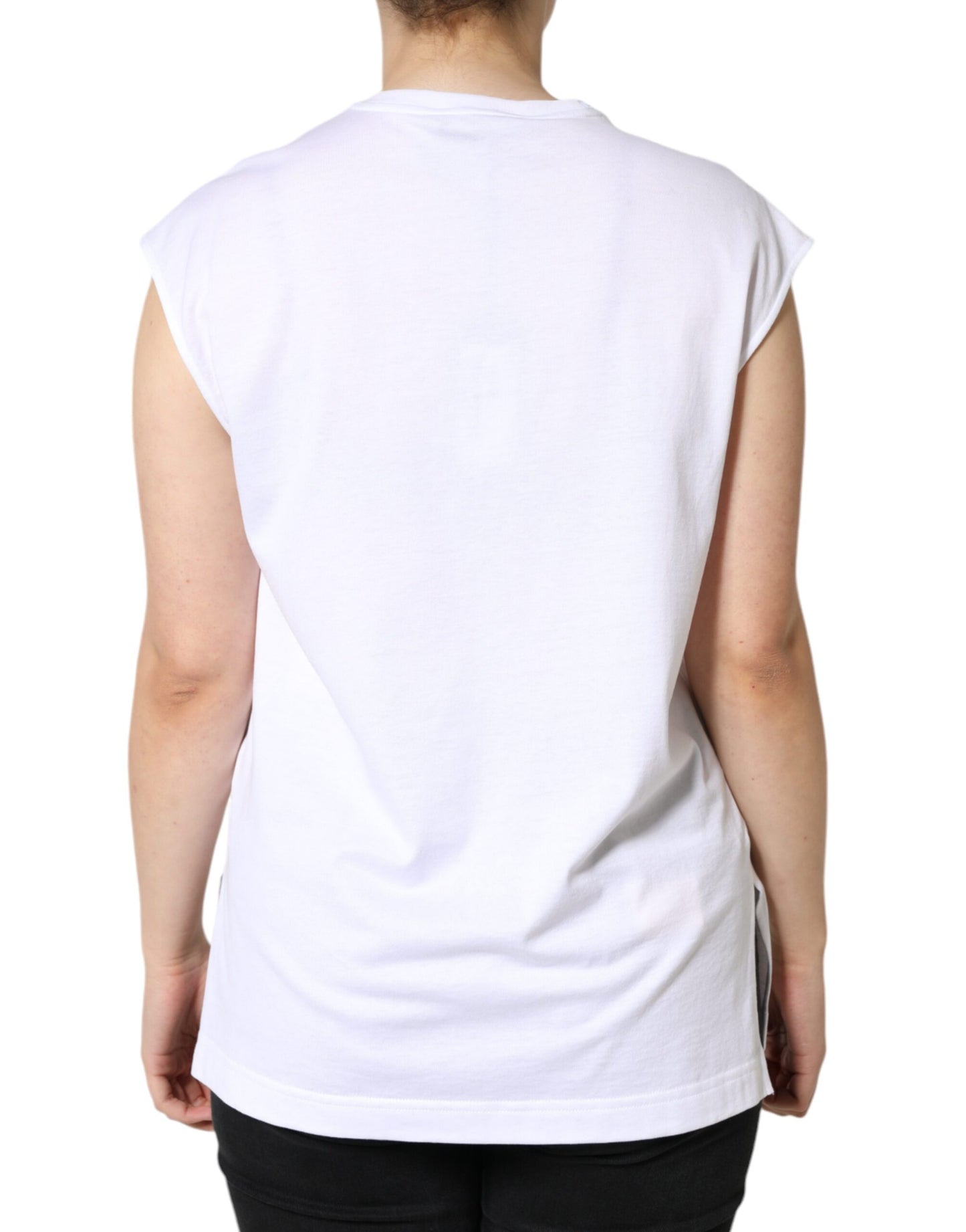 Dolce & Gabbana Vit bomullsärmlös t-shirt med rund halsringning