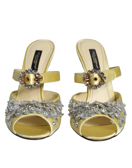 Dolce & Gabbana Gula Mary Janes Satin Kristall Sandaler Skor
