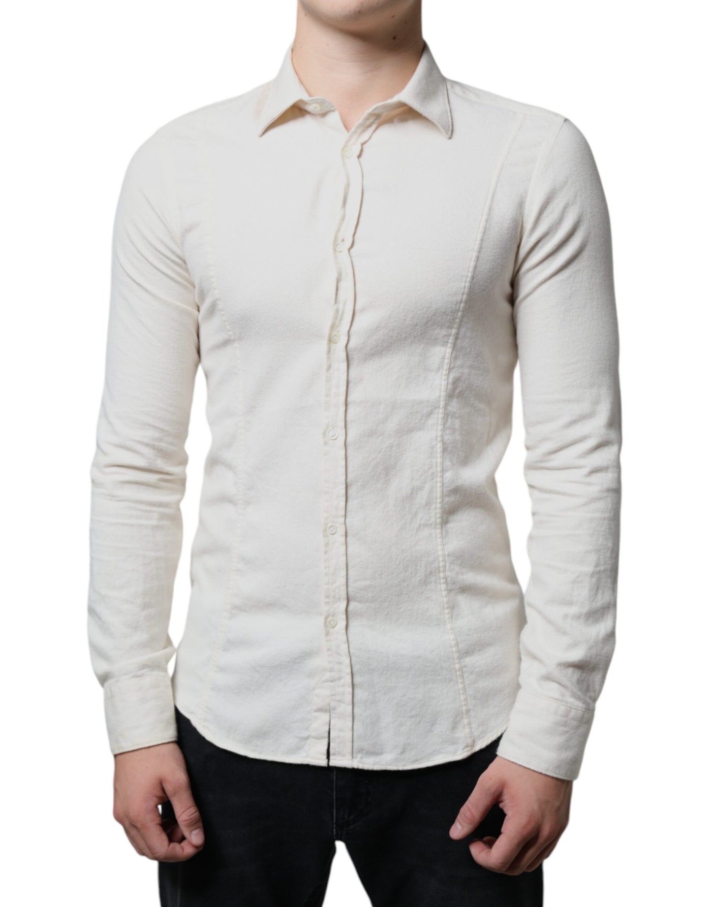 AGLINI Off White bomullskrage herrskjorta