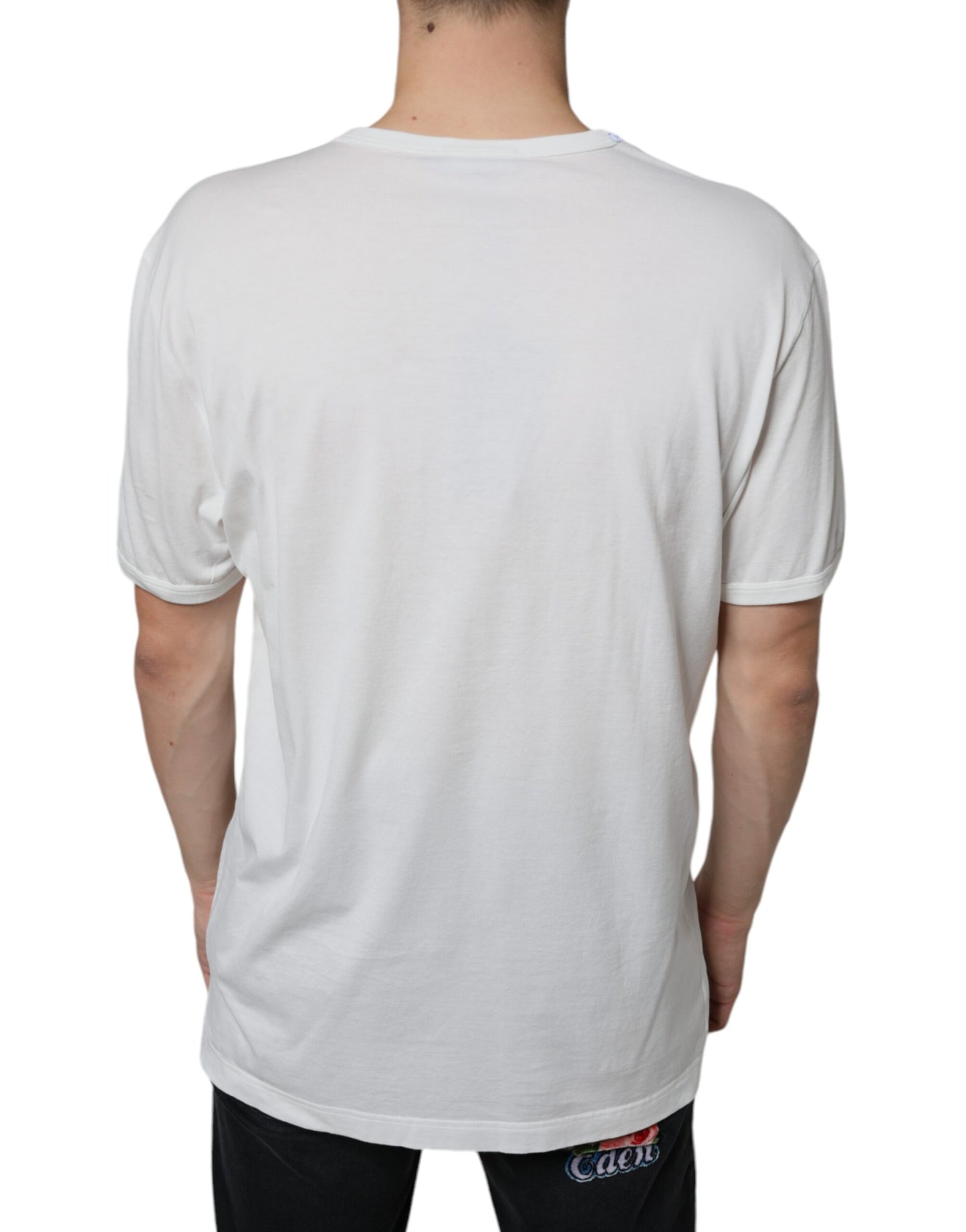 Dolce & Gabbana Vit t-shirt med präglad bomullsringning och logotyp