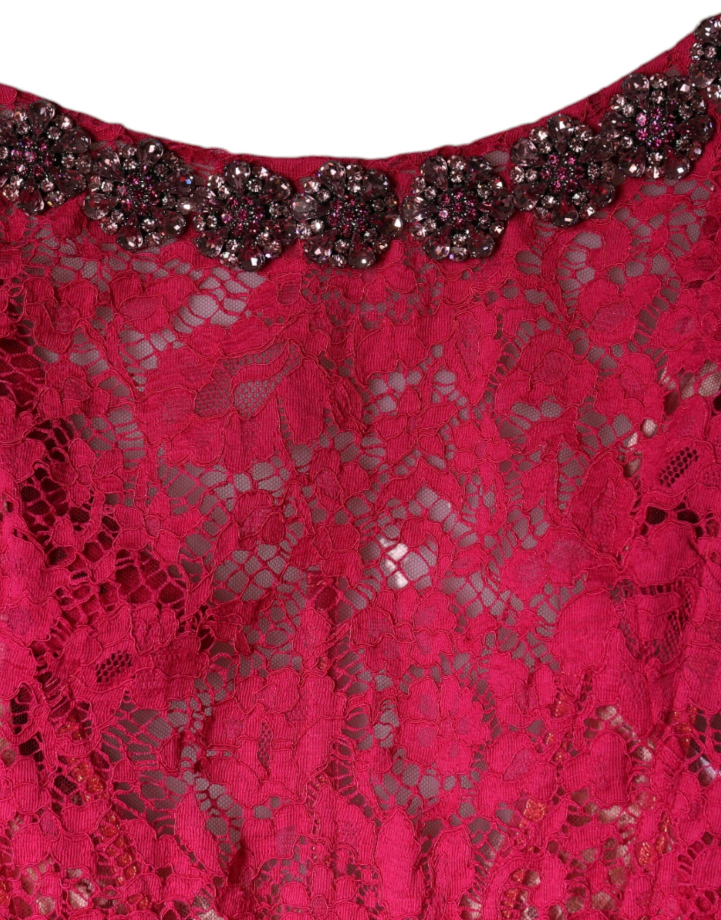 Dolce & Gabbana Rosa Spets Kristall Slidlång Klänning