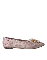 Dolce & Gabbana Rosa Spets Kristall Ballerinaskor Loafers
