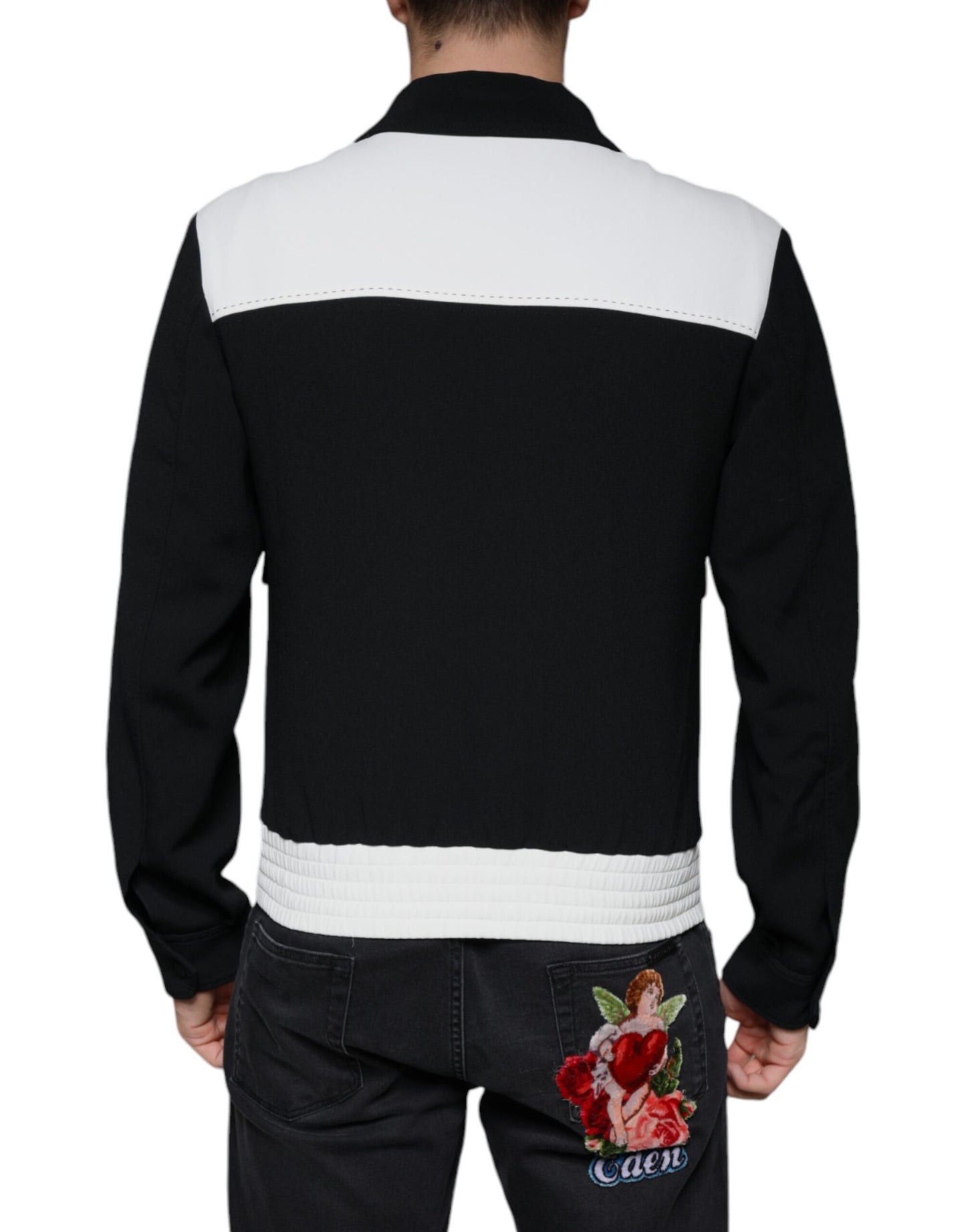 Dolce & Gabbana Svartvit DG Crown Heldragkedja Blousonjacka