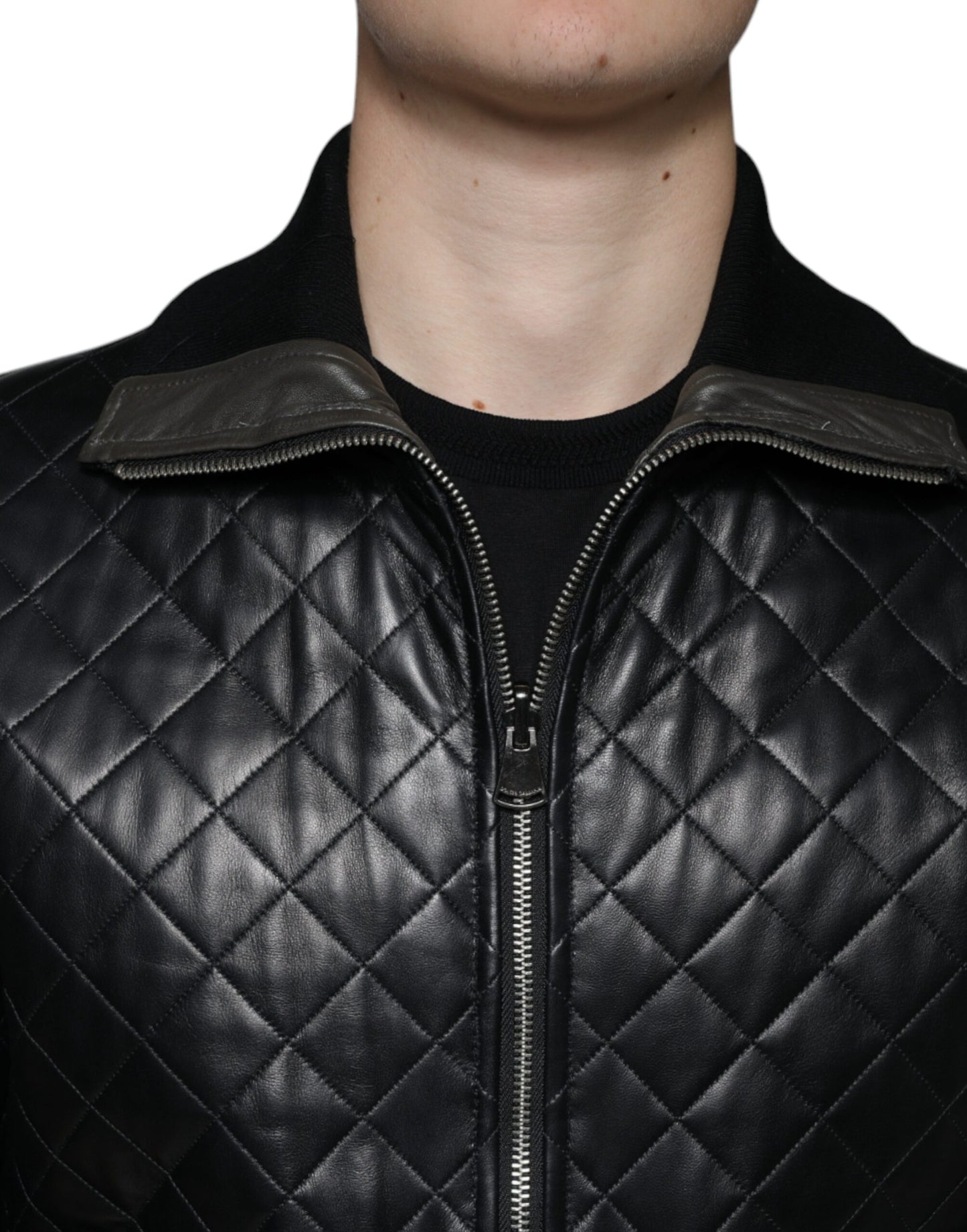 Dolce & Gabbana Svart quiltad kalvskinnsjacka med dragkedja