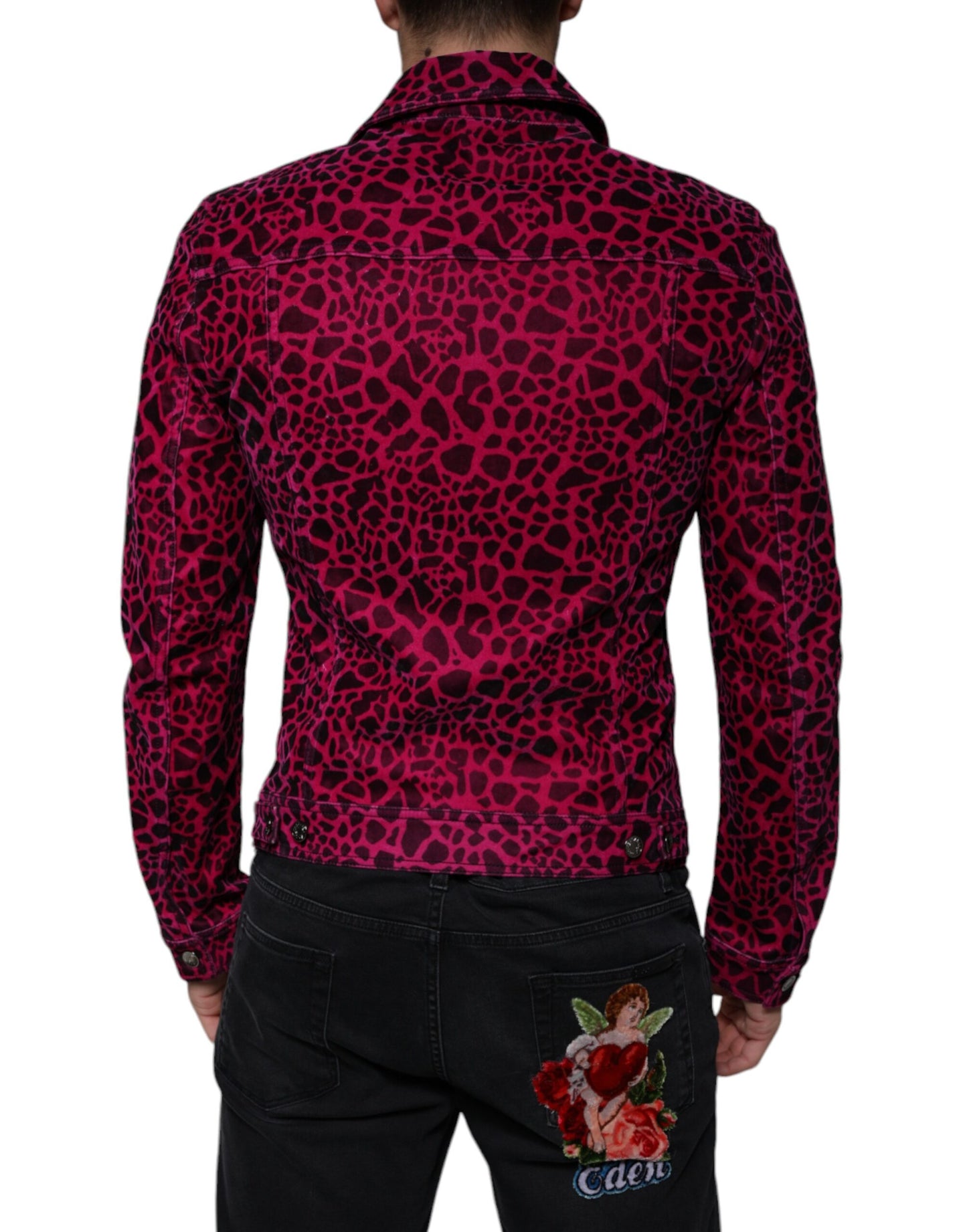 Dolce & Gabbana Fuchsia Leopardjacka Med Knappkrage
