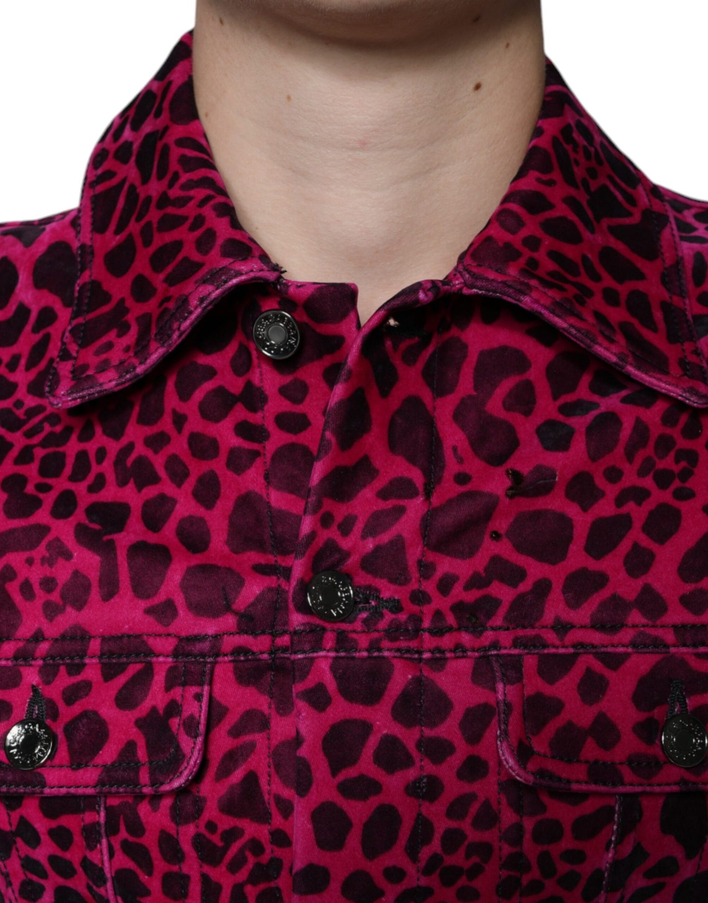 Dolce & Gabbana Fuchsia Leopardjacka Med Knappkrage