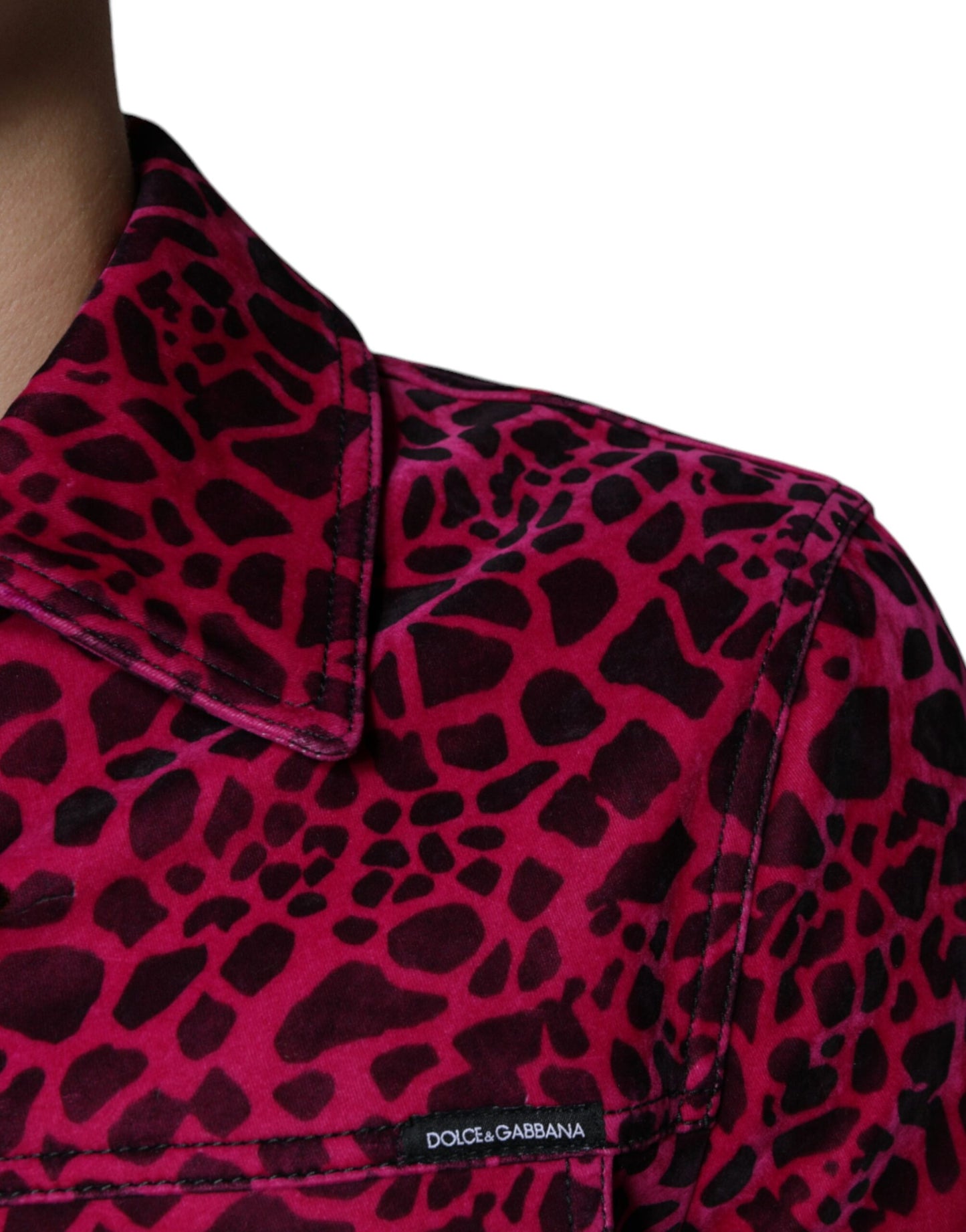 Dolce & Gabbana Fuchsia Leopardjacka Med Knappkrage