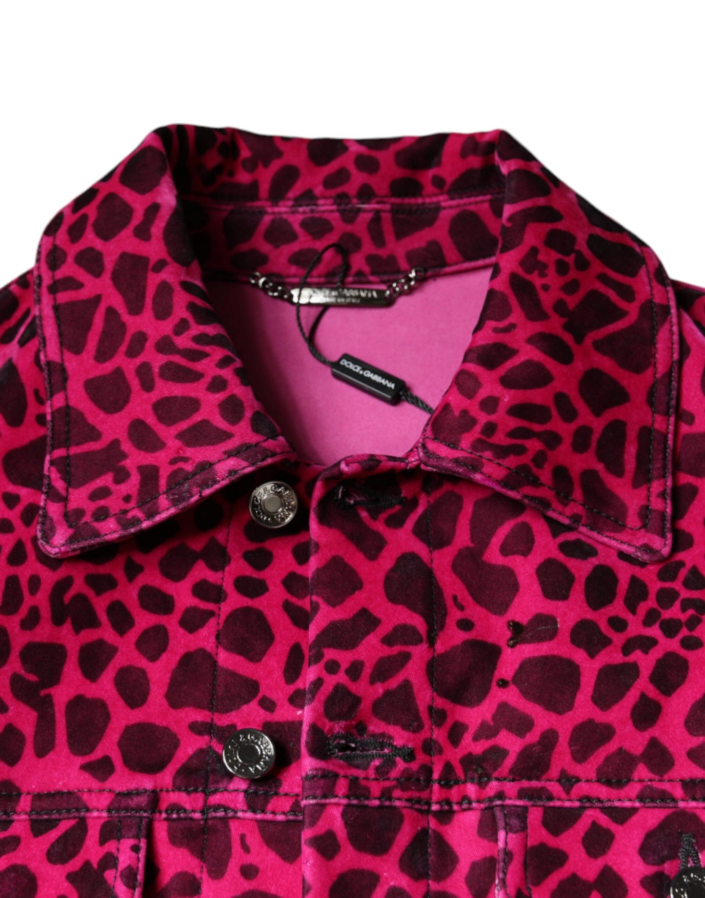 Dolce & Gabbana Fuchsia Leopardjacka Med Knappkrage
