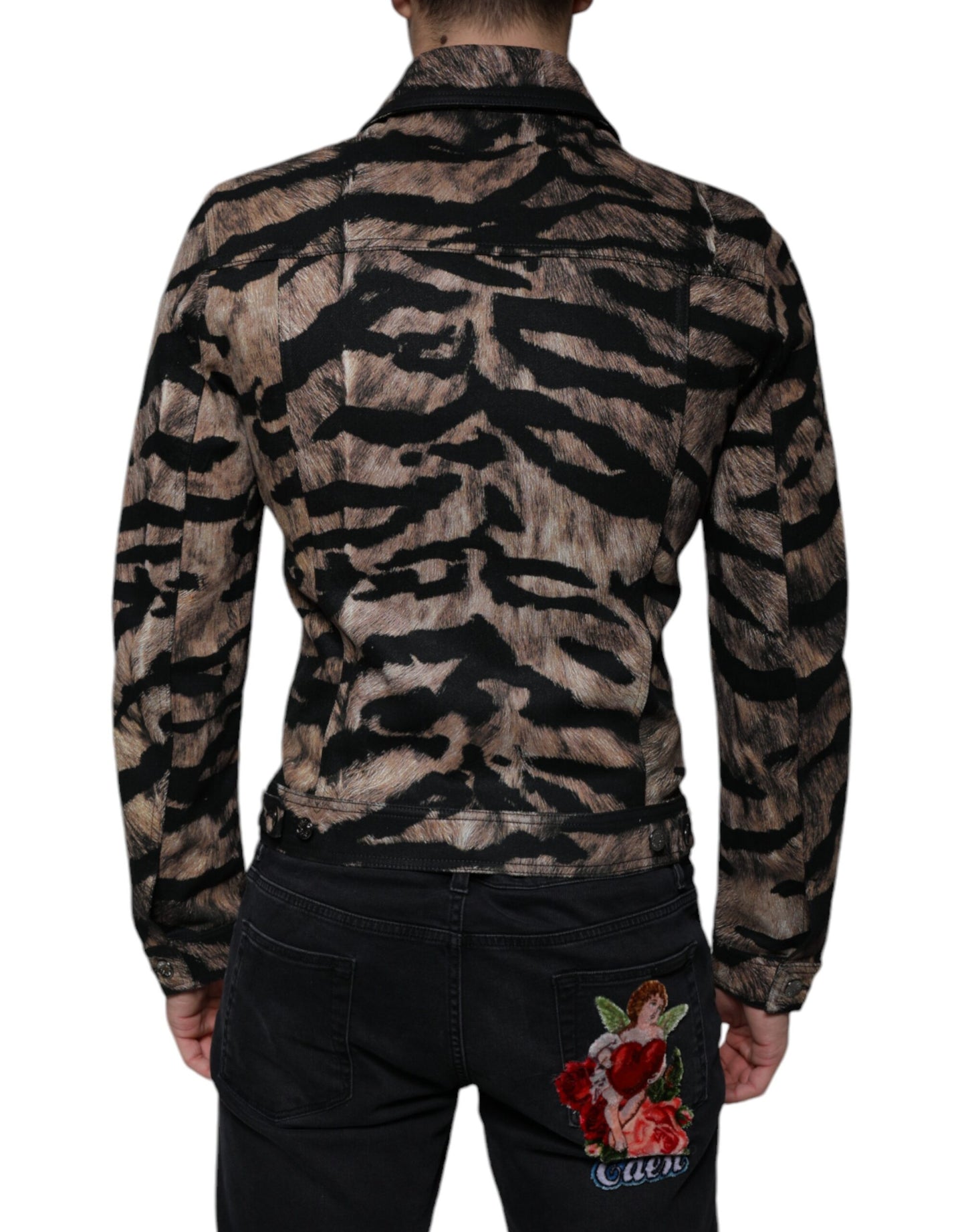 Dolce & Gabbana Brun Tigerjacka Med Knappkrage