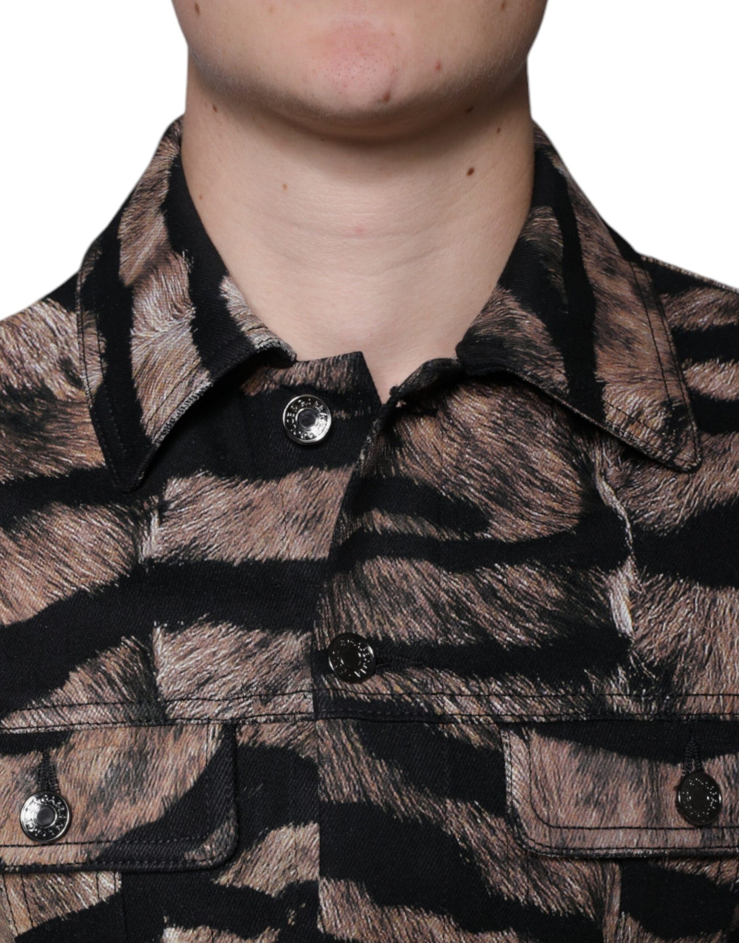 Dolce & Gabbana Brun Tigerjacka Med Knappkrage