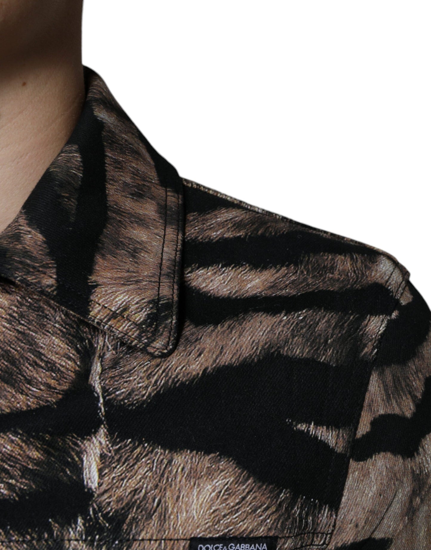 Dolce & Gabbana Brun Tigerjacka Med Knappkrage
