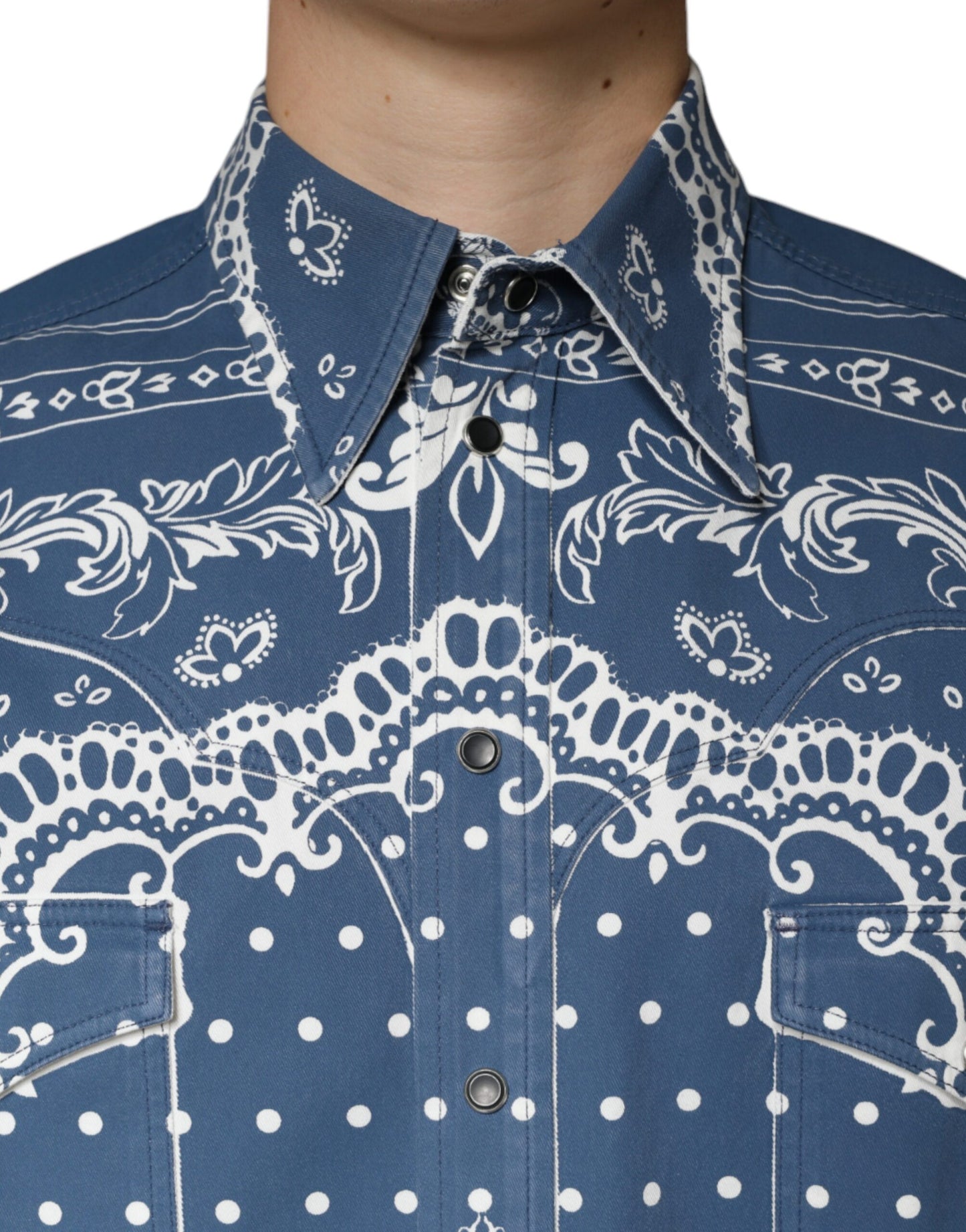 Dolce & Gabbana Blåvit Bandana Mönstrad Bomullsskjorta Casual