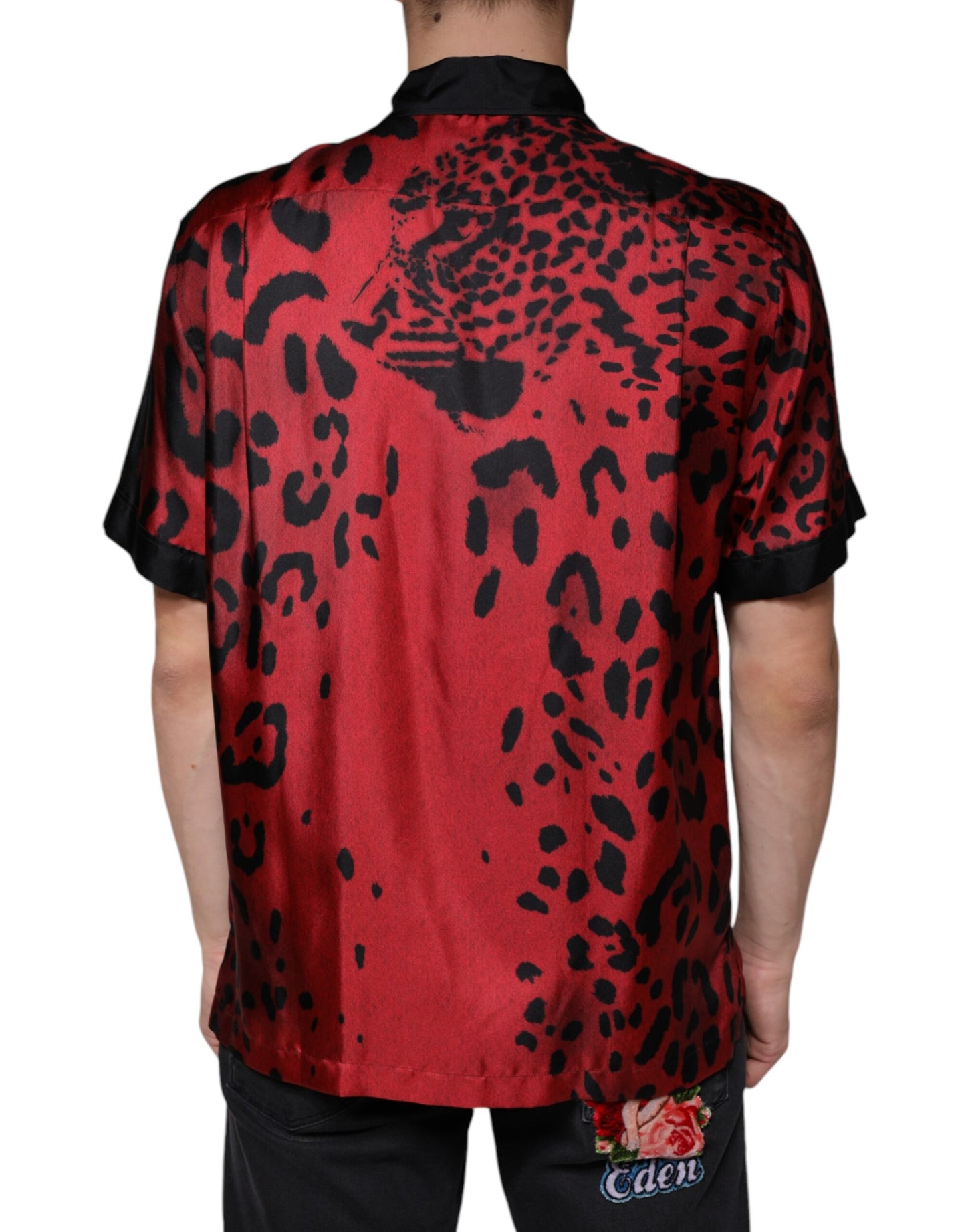 Dolce & Gabbana Röd Leopard Sidenskjorta med Knappar