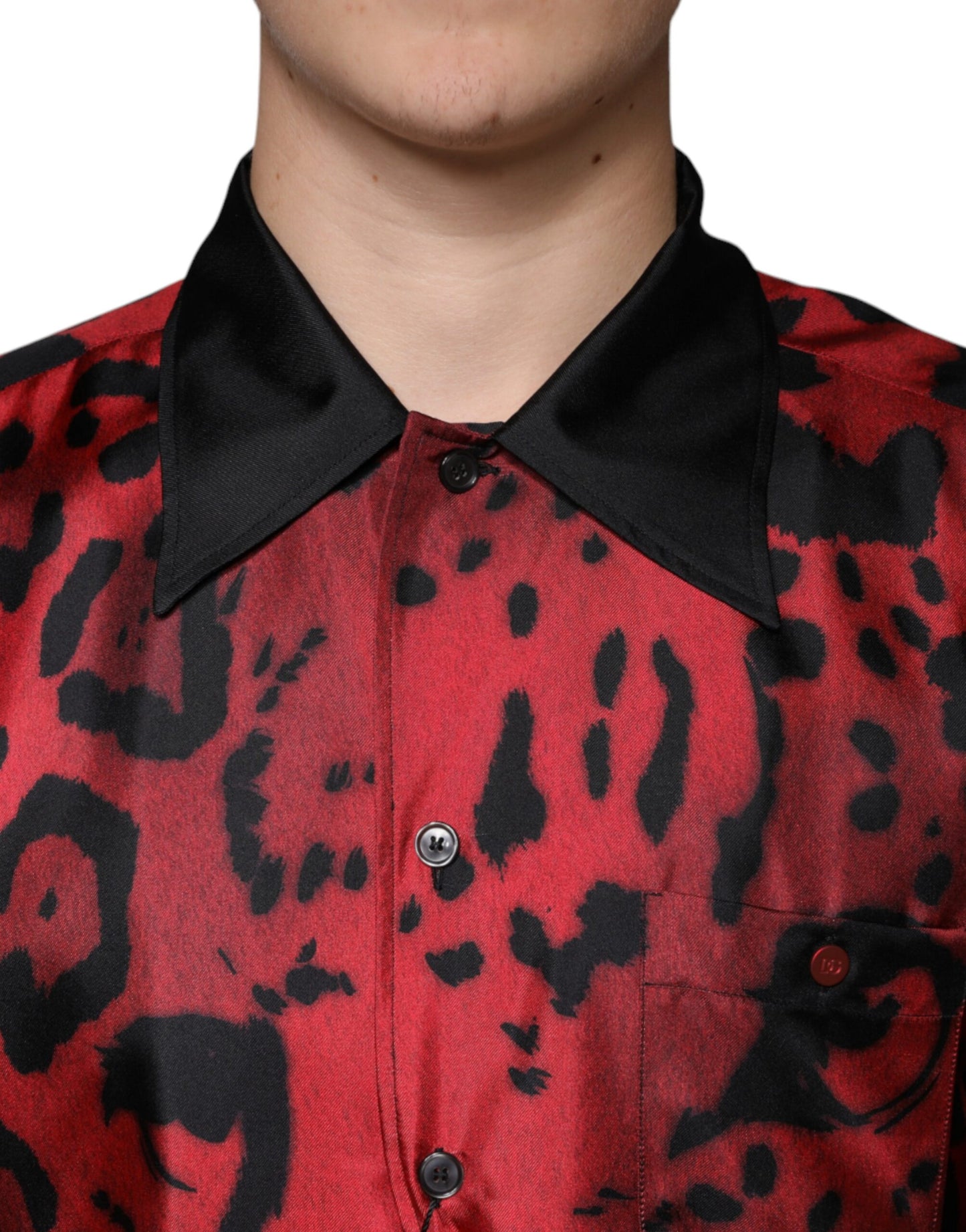 Dolce & Gabbana Röd Leopard Sidenskjorta med Knappar