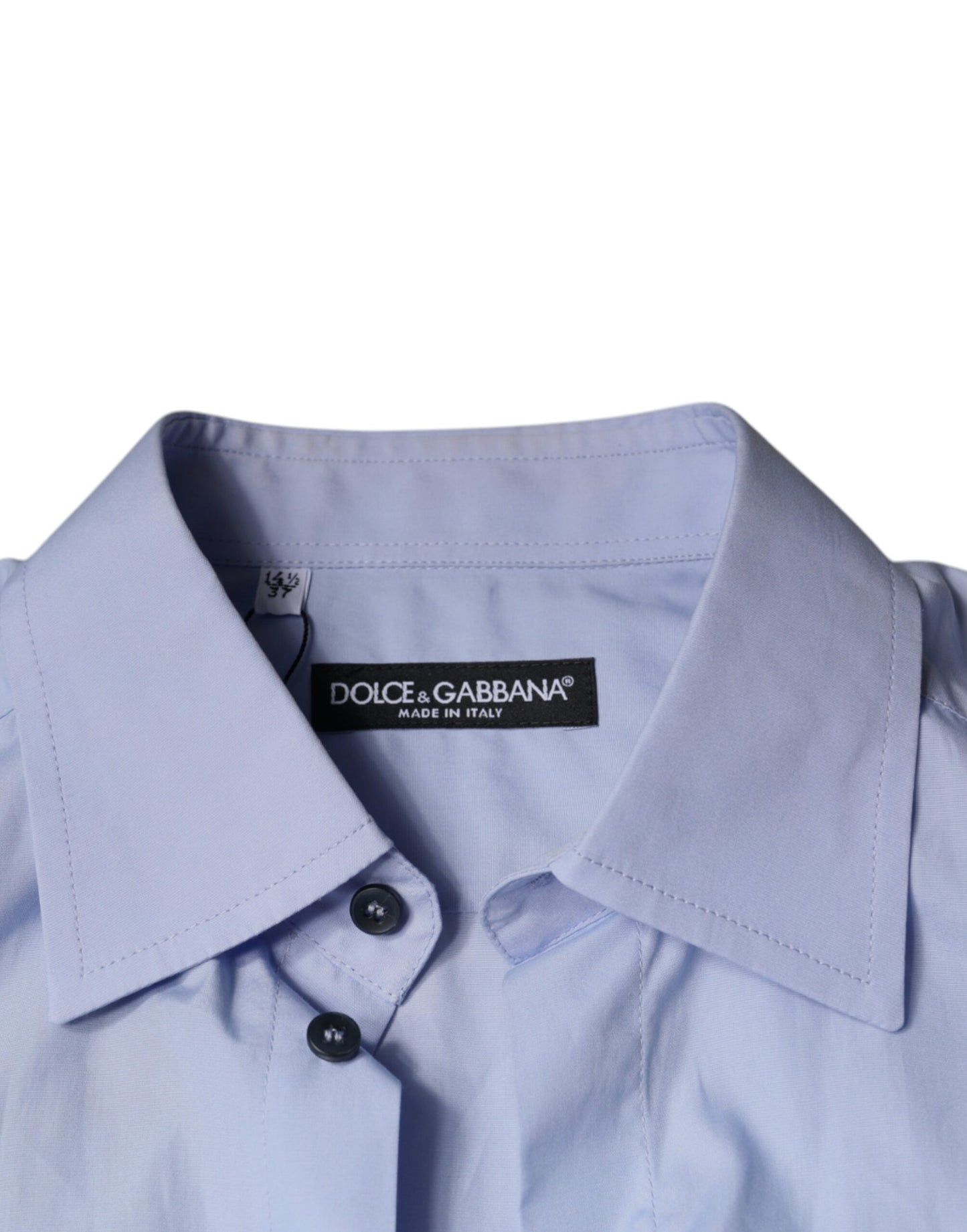 Dolce & Gabbana Ljusblå Bomull Herrskjorta med Hög Hals