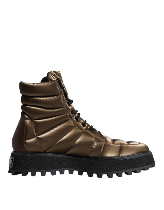 Dolce & Gabbana Bronze Vadderade Mid Calf Snörstövlar Skor