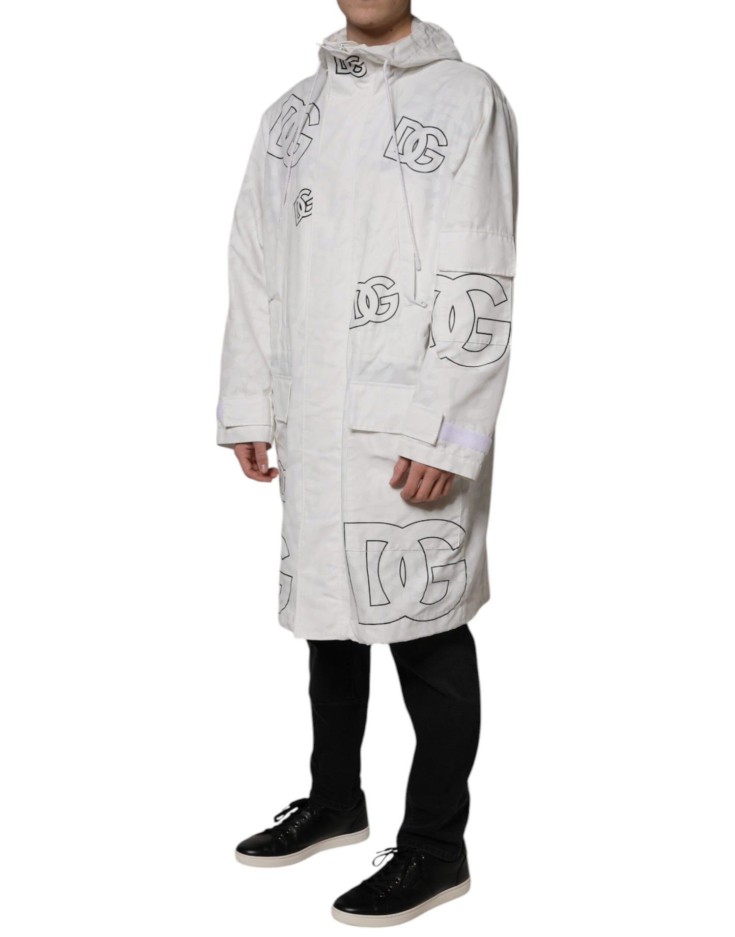 Dolce & Gabbana Vit parkas med huva i polyester, trenchcoat