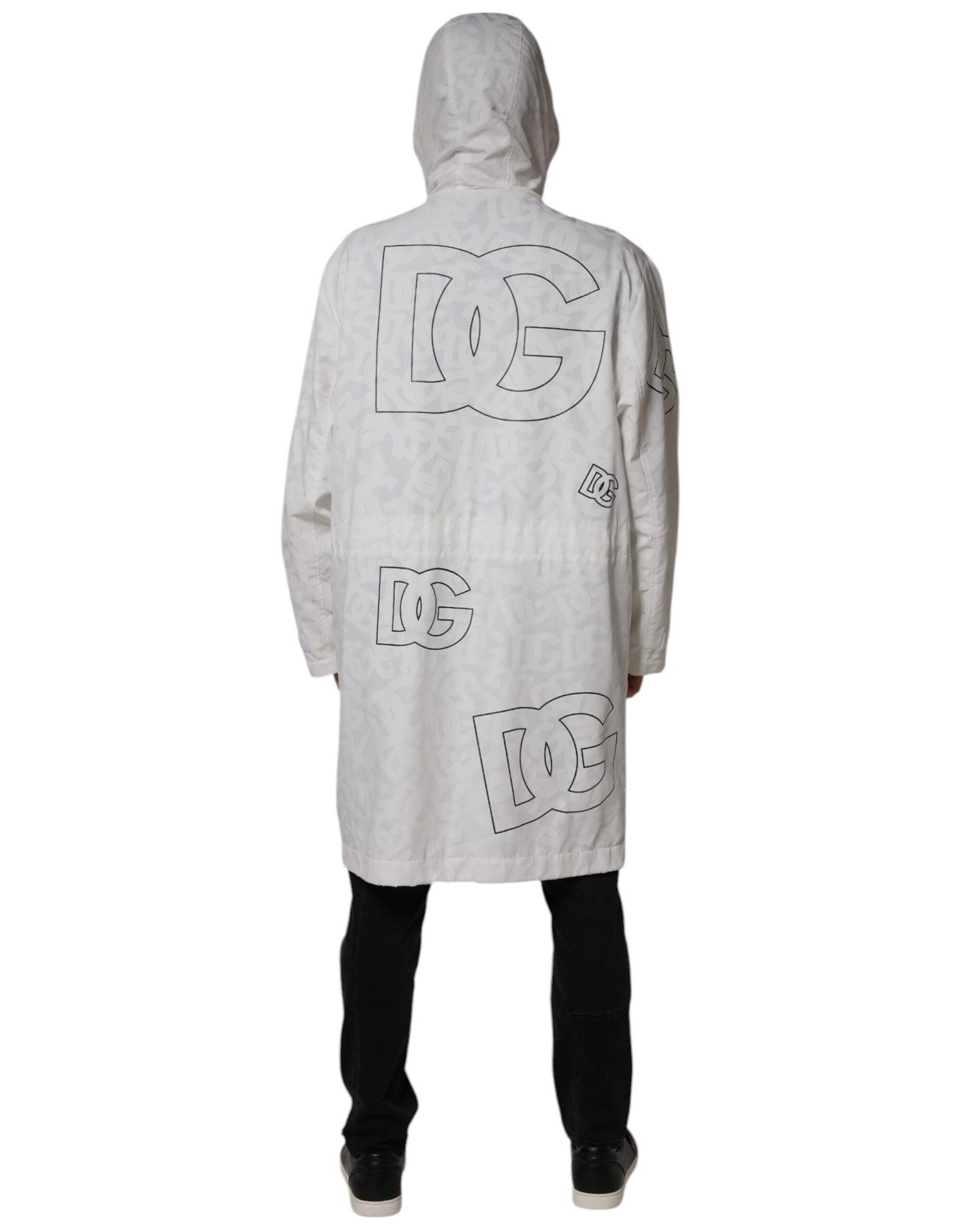 Dolce & Gabbana Vit parkas med huva i polyester, trenchcoat