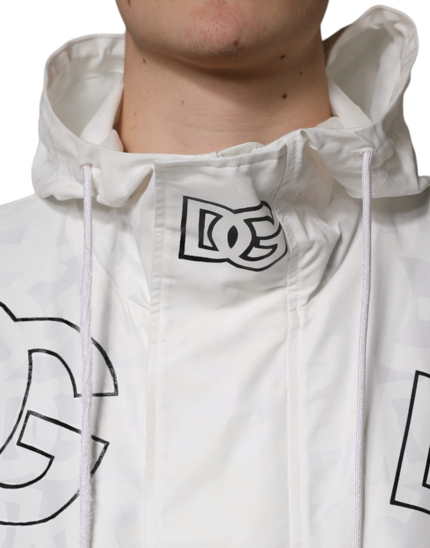 Dolce & Gabbana Vit parkas med huva i polyester, trenchcoat