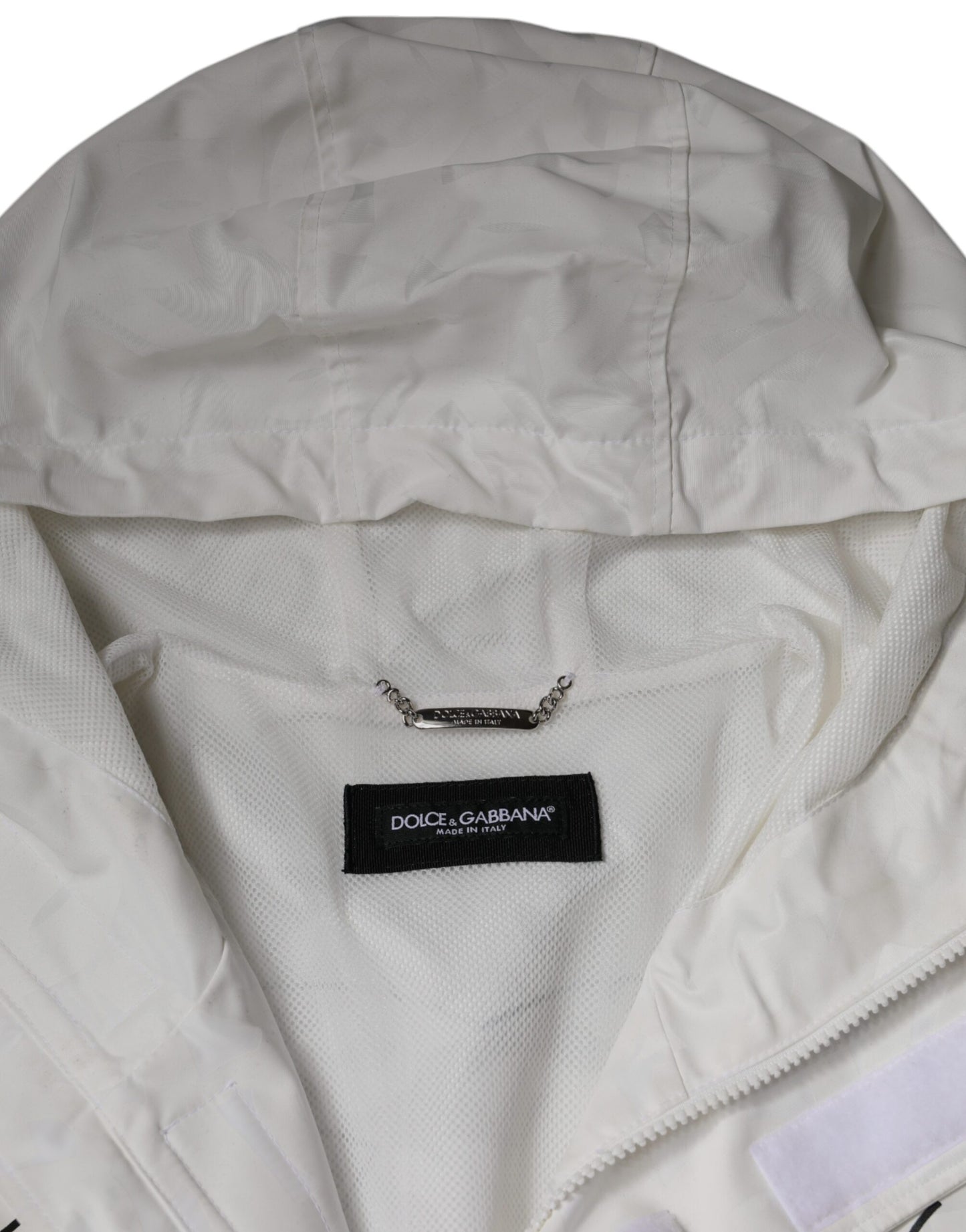 Dolce & Gabbana Vit parkas med huva i polyester, trenchcoat