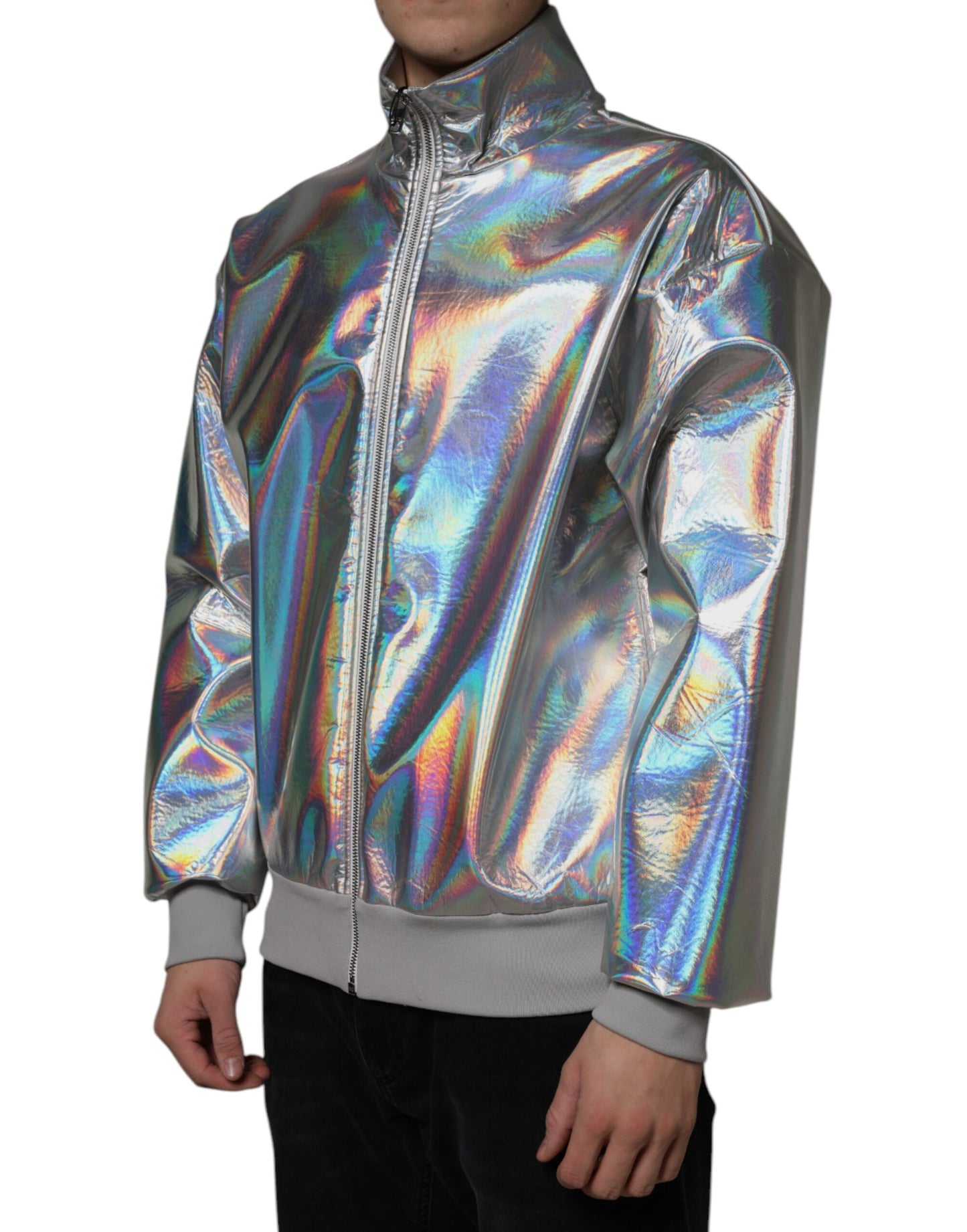 Dolce & Gabbana Sølvfarget Iridescent Full Zip Herre Bomberjakke
