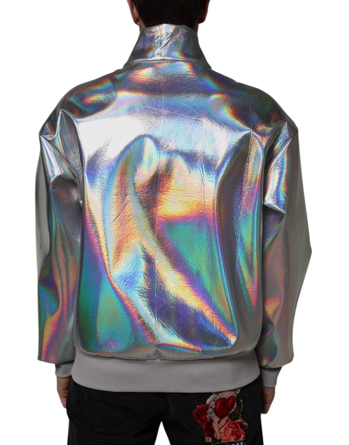 Dolce & Gabbana Sølvfarget Iridescent Full Zip Herre Bomberjakke