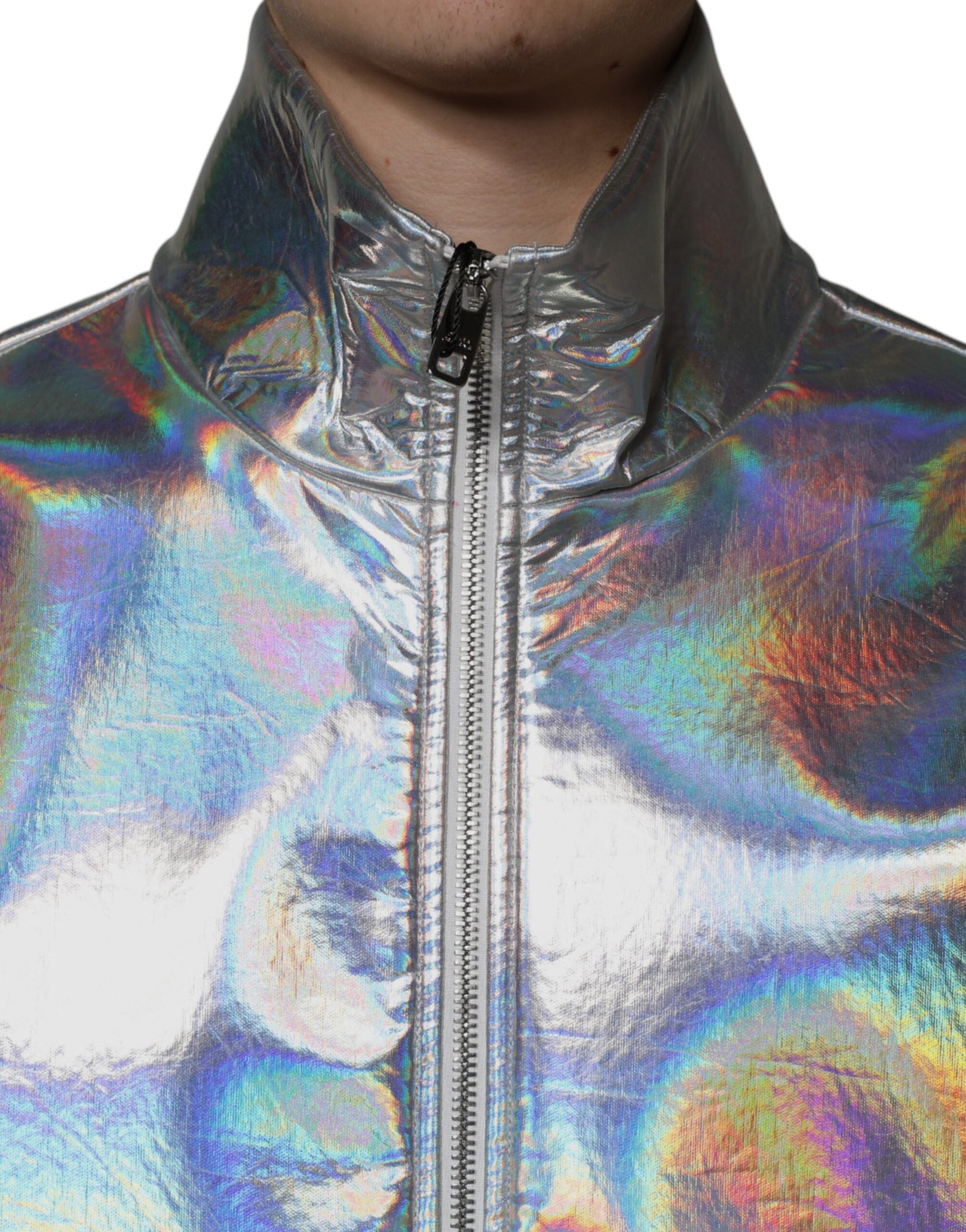 Dolce & Gabbana Sølvfarget Iridescent Full Zip Herre Bomberjakke