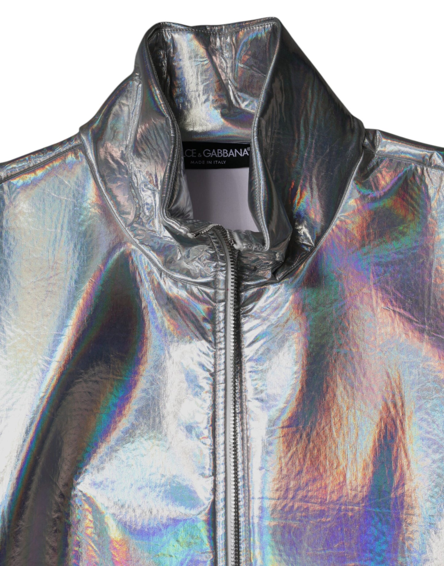 Dolce & Gabbana Sølvfarget Iridescent Full Zip Herre Bomberjakke