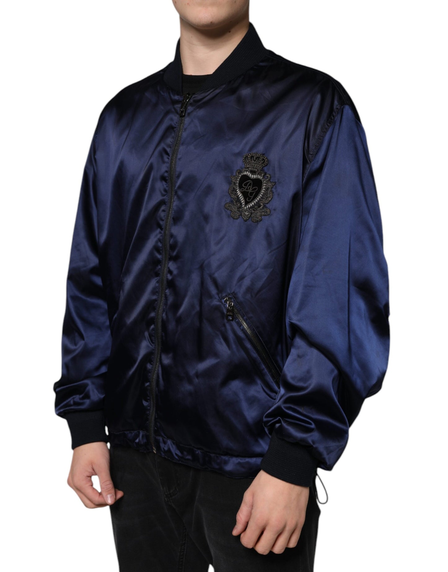 Dolce & Gabbana Blå Crown Heart Full Zip Bomberjacka för Herr