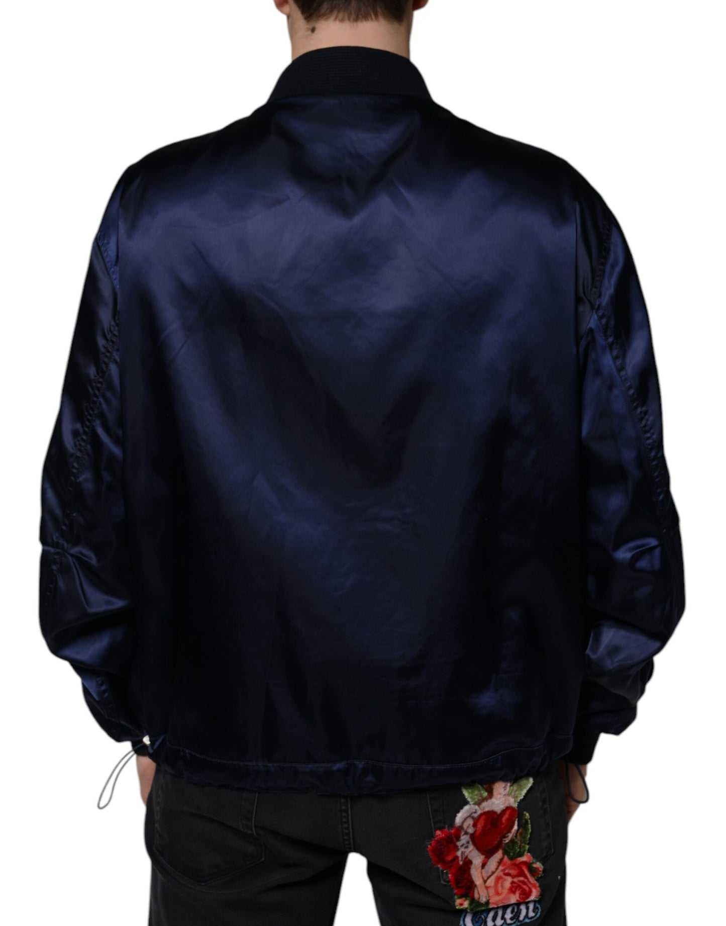 Dolce & Gabbana Blå Crown Heart Full Zip Bomberjacka för Herr