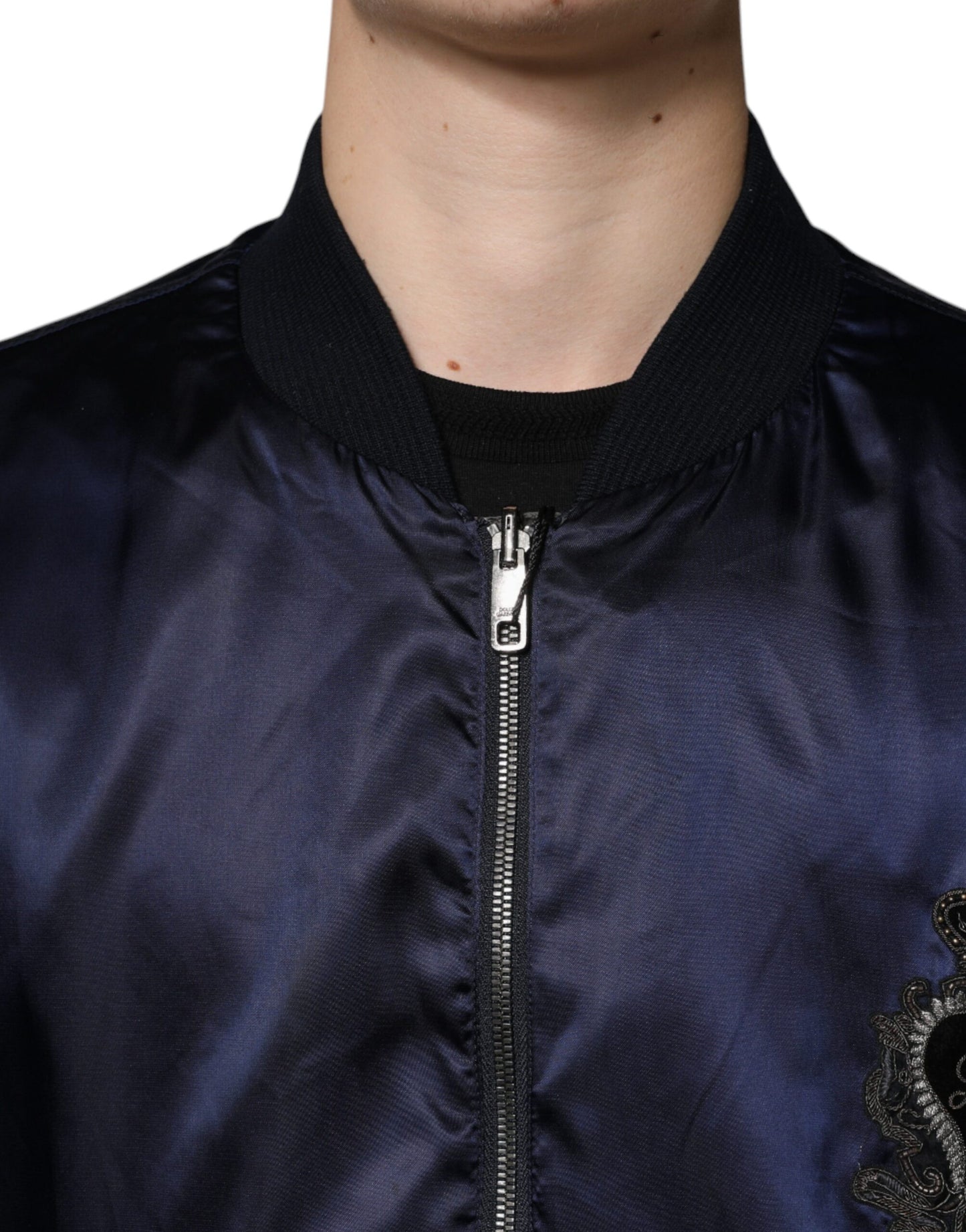 Dolce & Gabbana Blå Crown Heart Full Zip Bomberjacka för Herr
