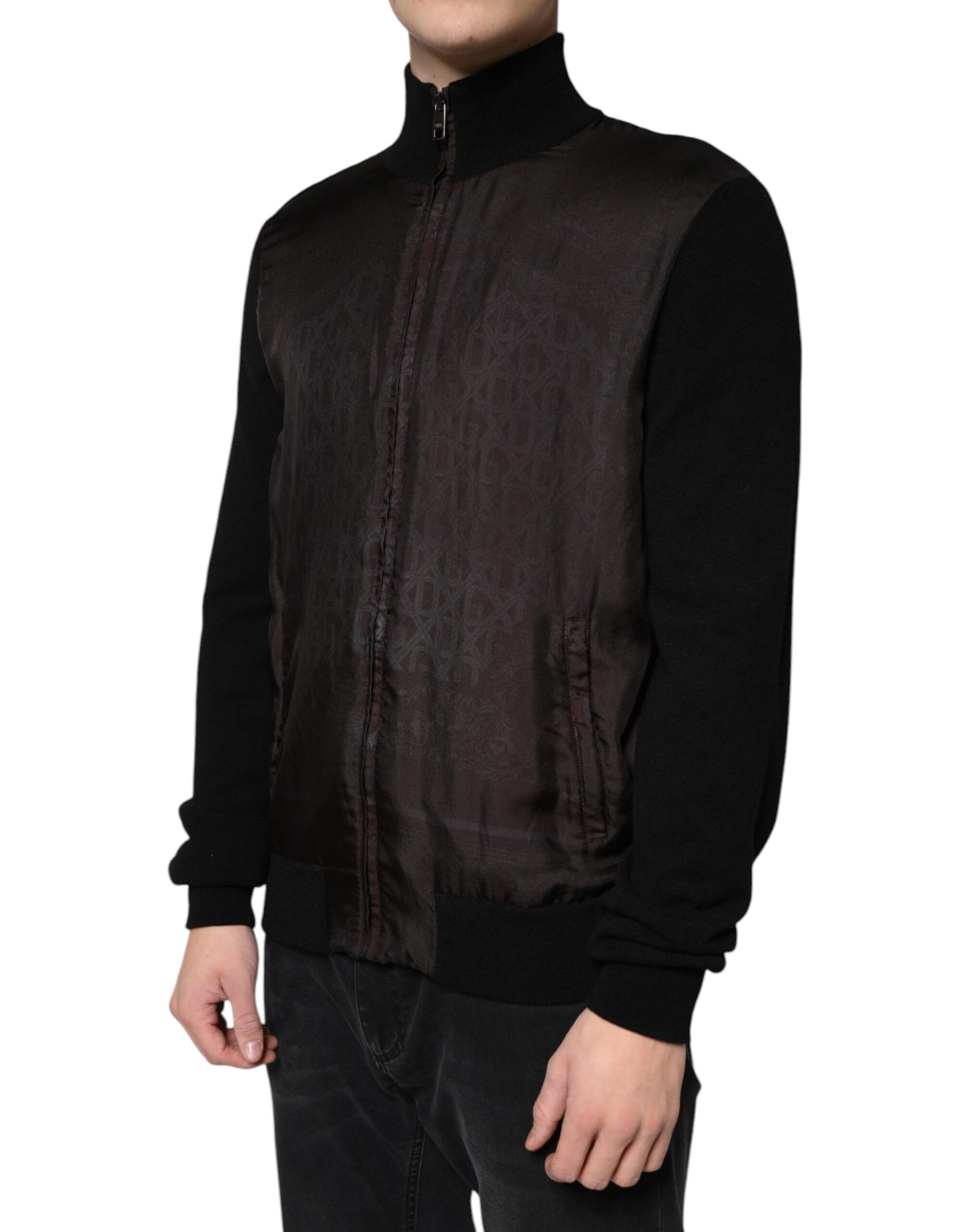 Dolce & Gabbana svart bomberjacka med logotyp och monogram och hel dragkedja