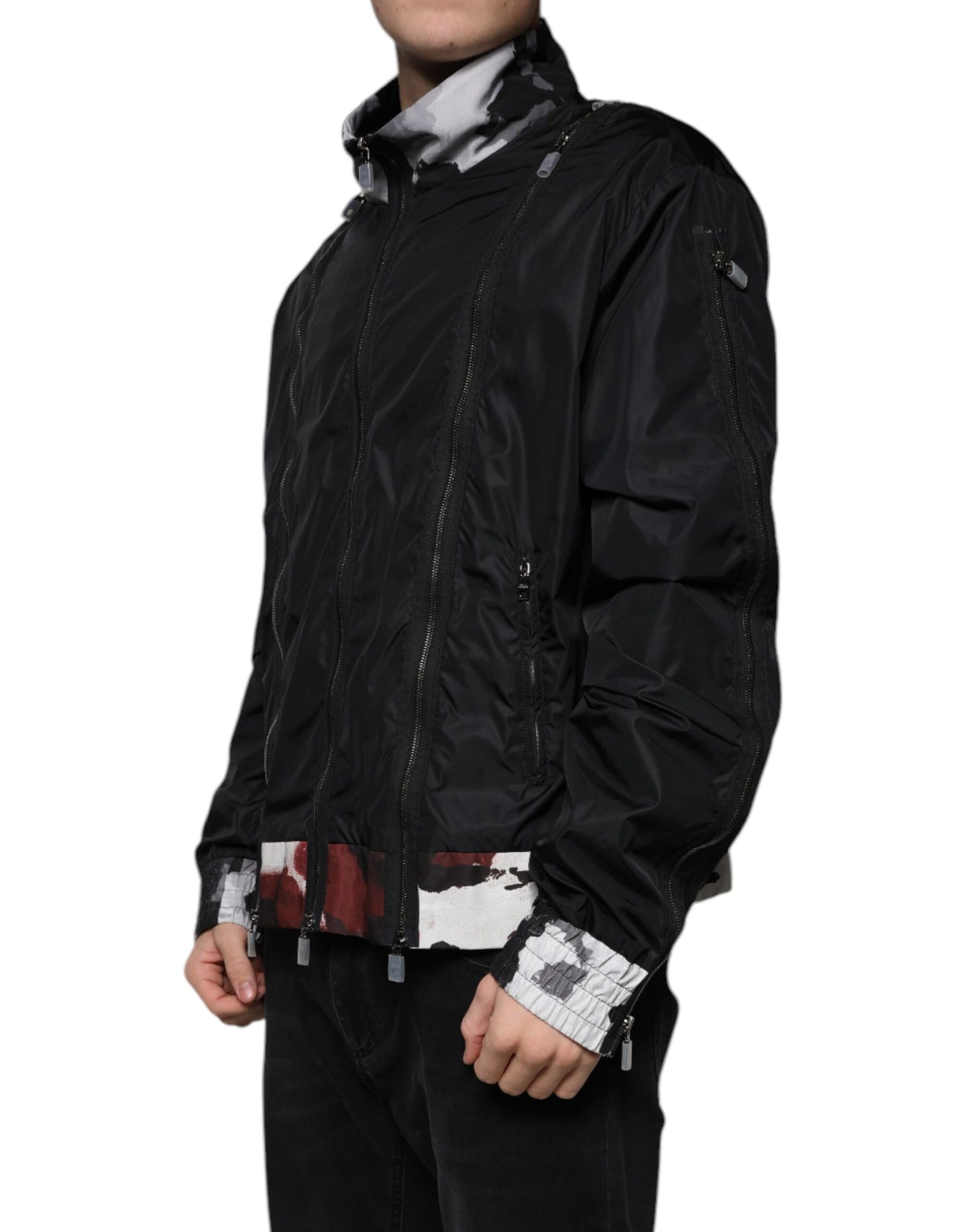 Dolce & Gabbana Svart Nylon Full Dragkedja Herr Bomberjacka