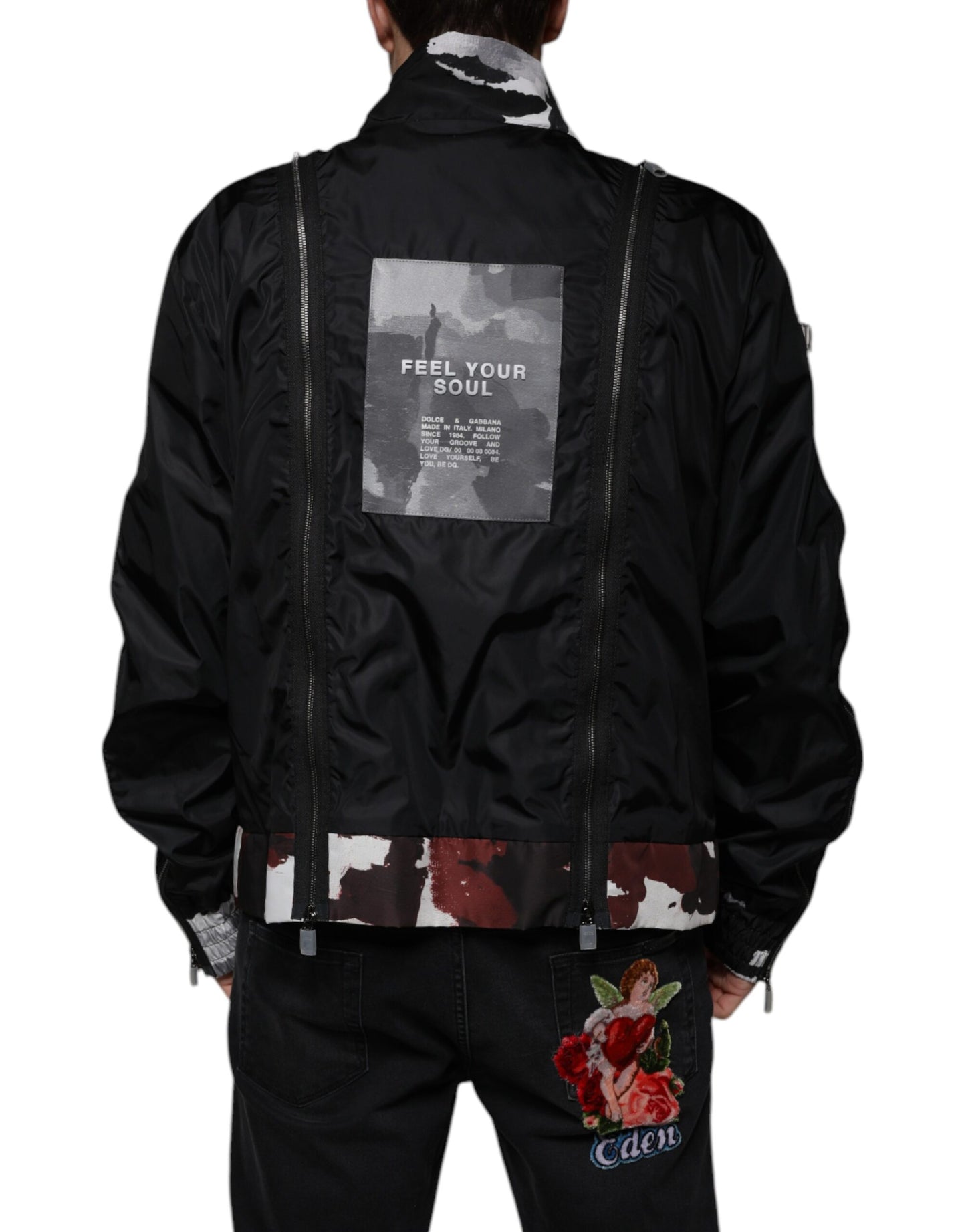 Dolce & Gabbana Svart Nylon Full Dragkedja Herr Bomberjacka