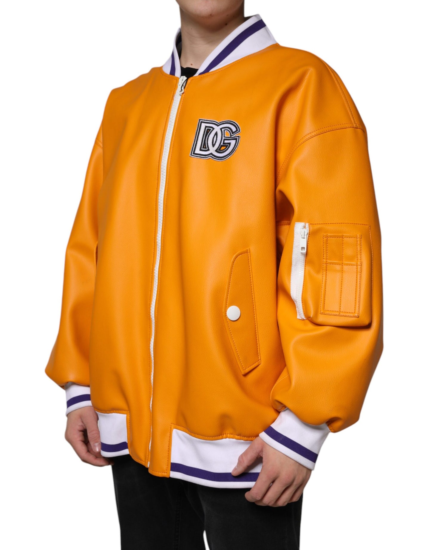 Dolce & Gabbana Orange Vit Jersey Bomberjacka Med Hel Dragkedja