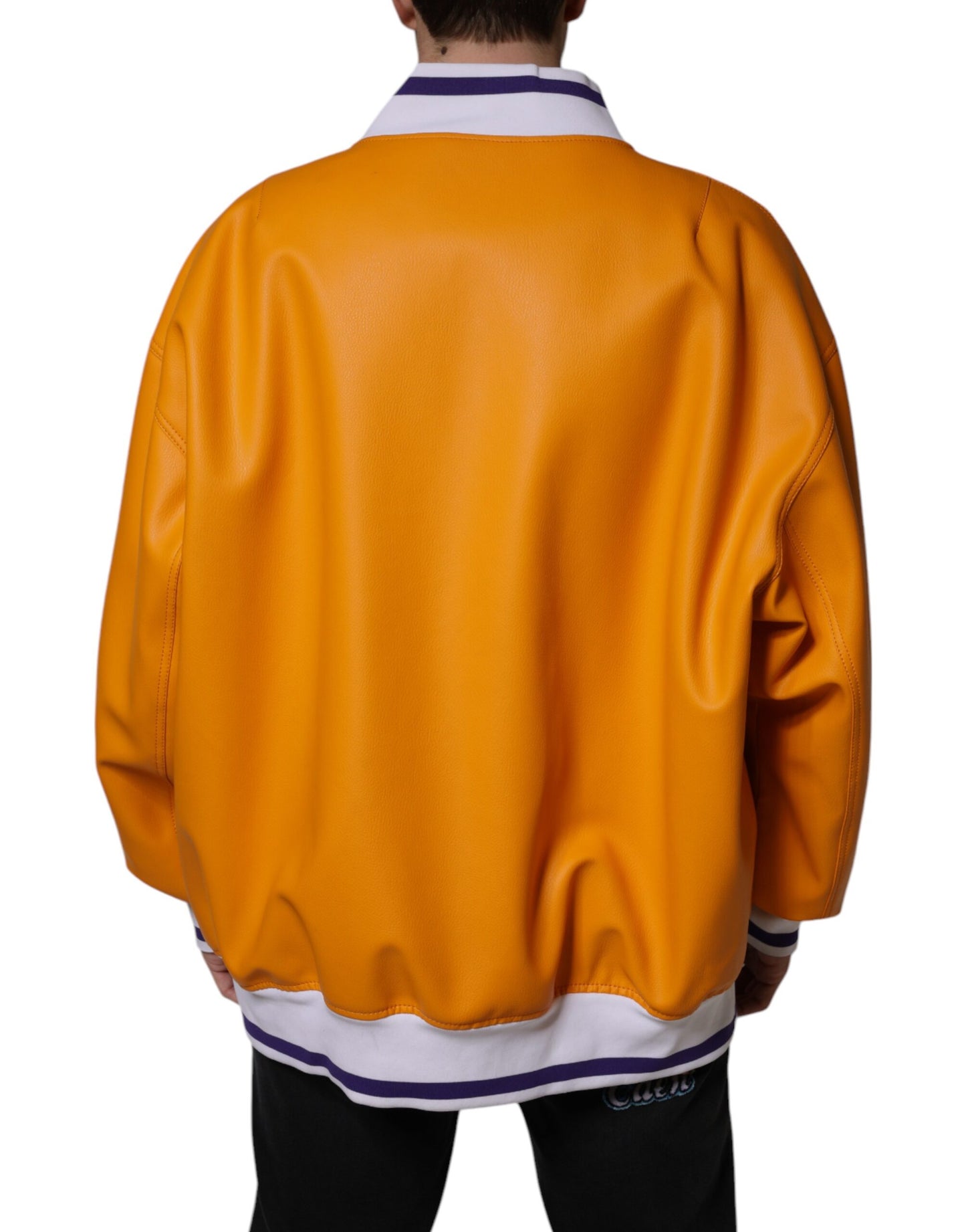 Dolce & Gabbana Orange Vit Jersey Bomberjacka Med Hel Dragkedja