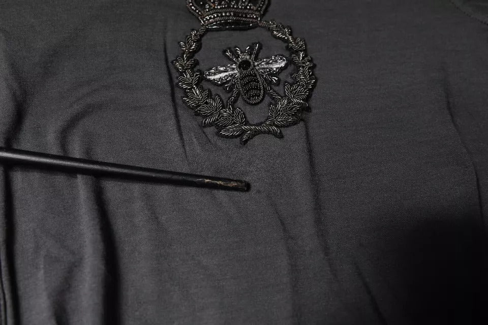 Dolce & Gabbana Grå Kronbi Broderad Pullovertröja