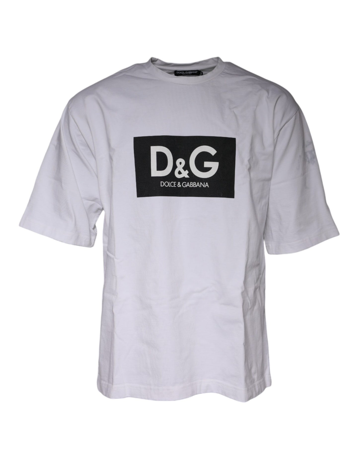 Dolce & Gabbana Vit Logotyptryckt Bomulls-T-shirt med Rund Hals