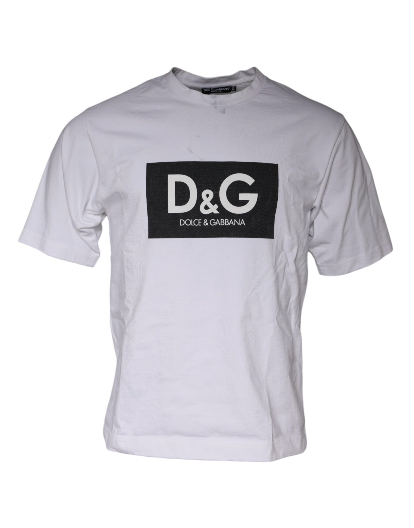 Dolce & Gabbana Vit Logotyptryckt Bomulls-T-shirt med Rund Hals