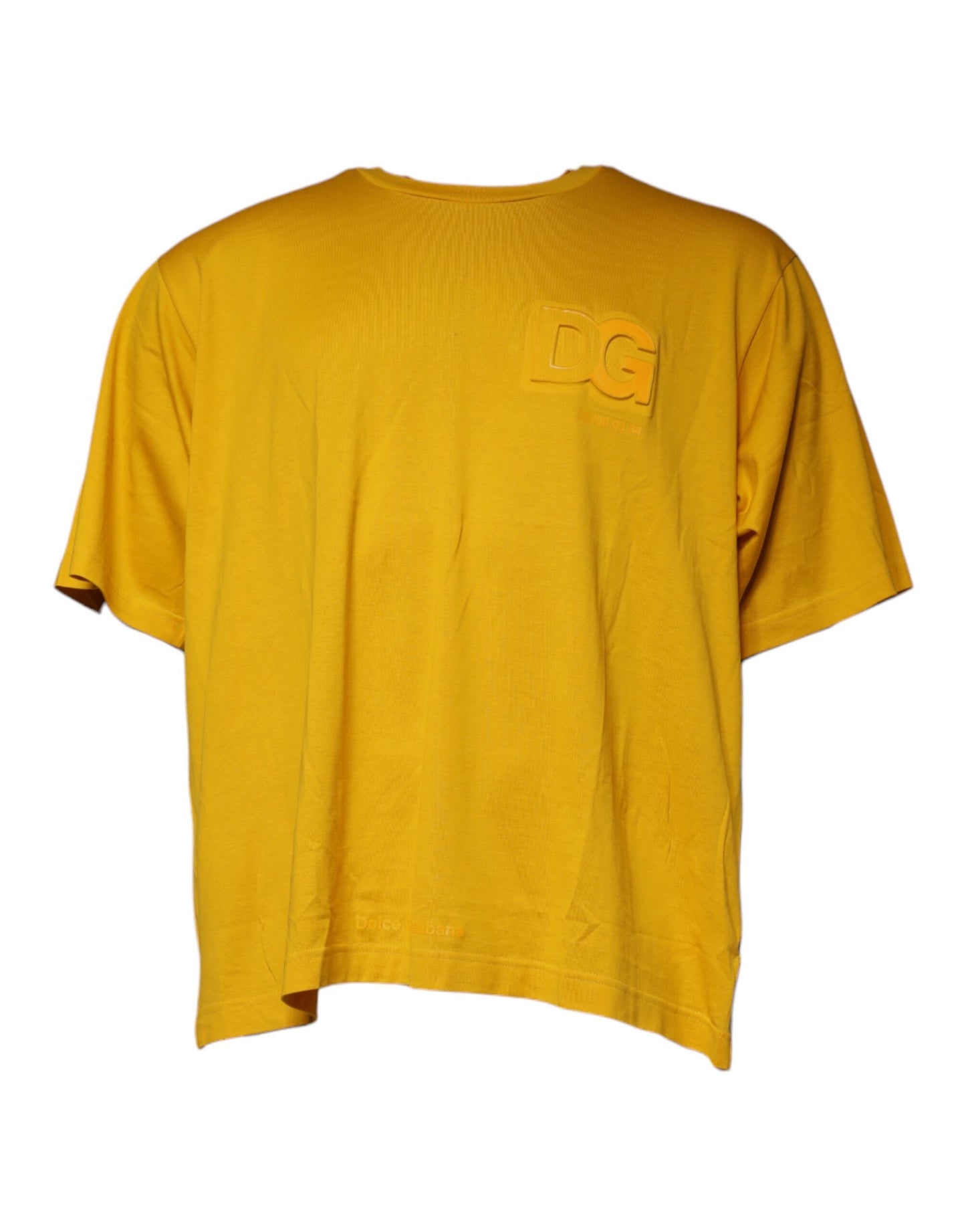 Dolce & Gabbana Senapsfärgad Rundringad T-shirt med Präglad Logotyp