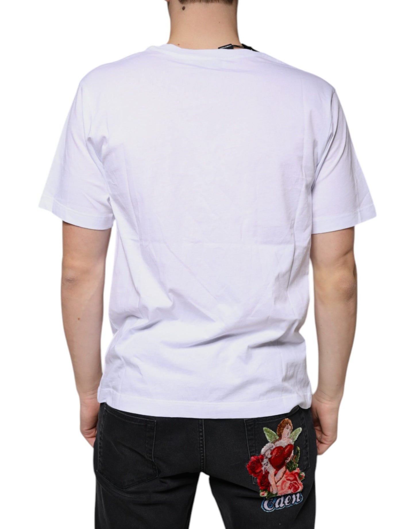 Dolce & Gabbana Vit Logotyp Bomull V-ringad Kortärmad T-shirt