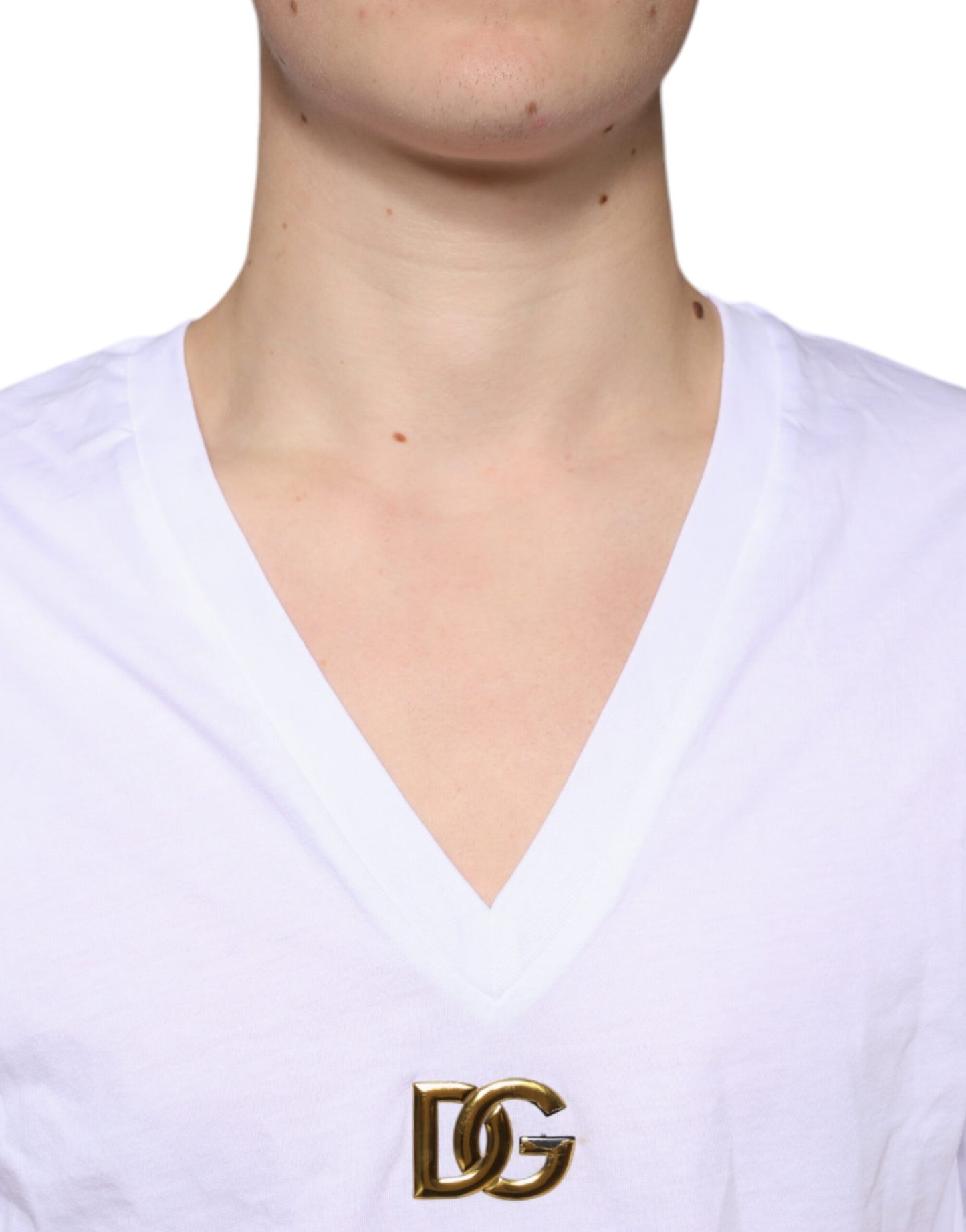 Dolce & Gabbana Vit Logotyp Bomull V-ringad Kortärmad T-shirt