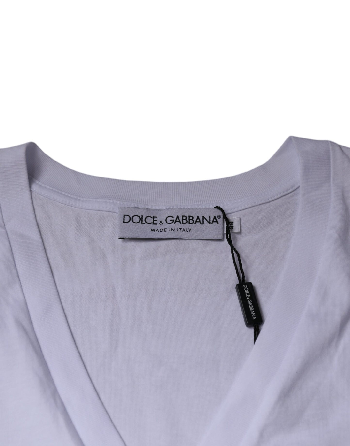 Dolce & Gabbana Vit Logotyp Bomull V-ringad Kortärmad T-shirt