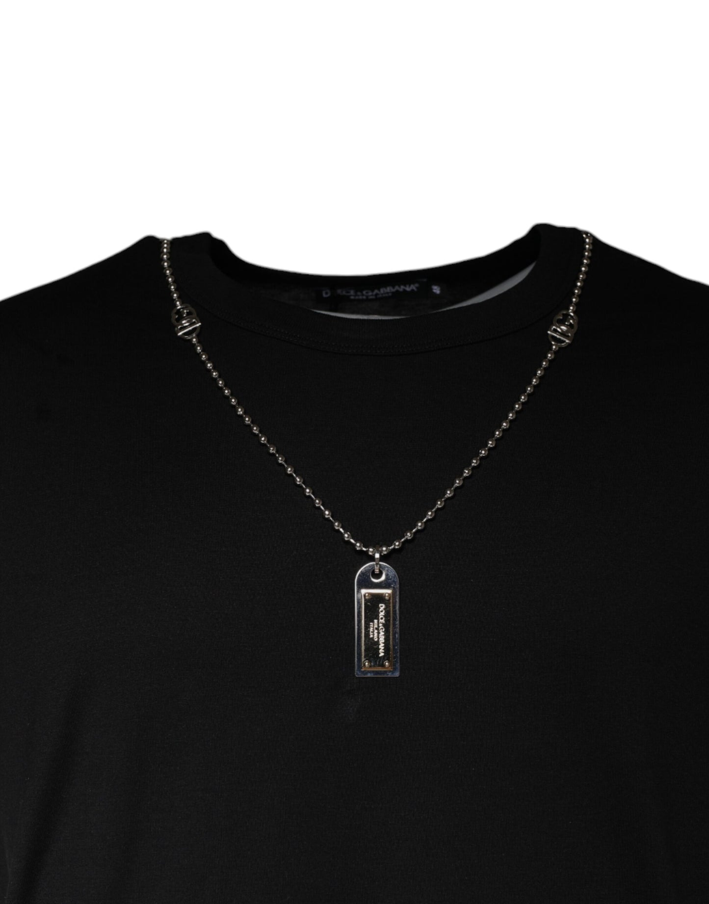 Dolce & Gabbana svart bomullshalsbands-t-shirt med utsmyckning