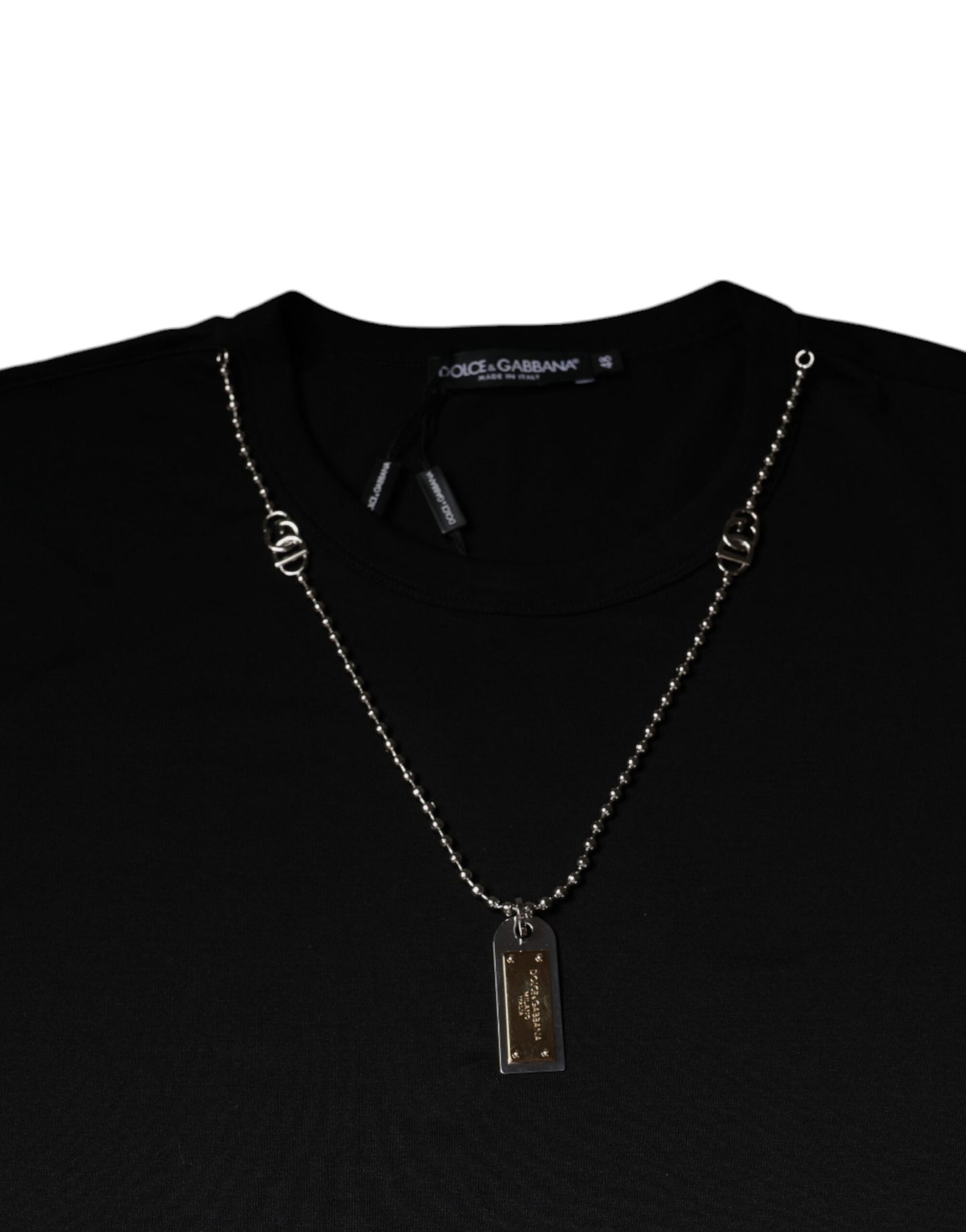 Dolce & Gabbana svart bomullshalsbands-t-shirt med utsmyckning
