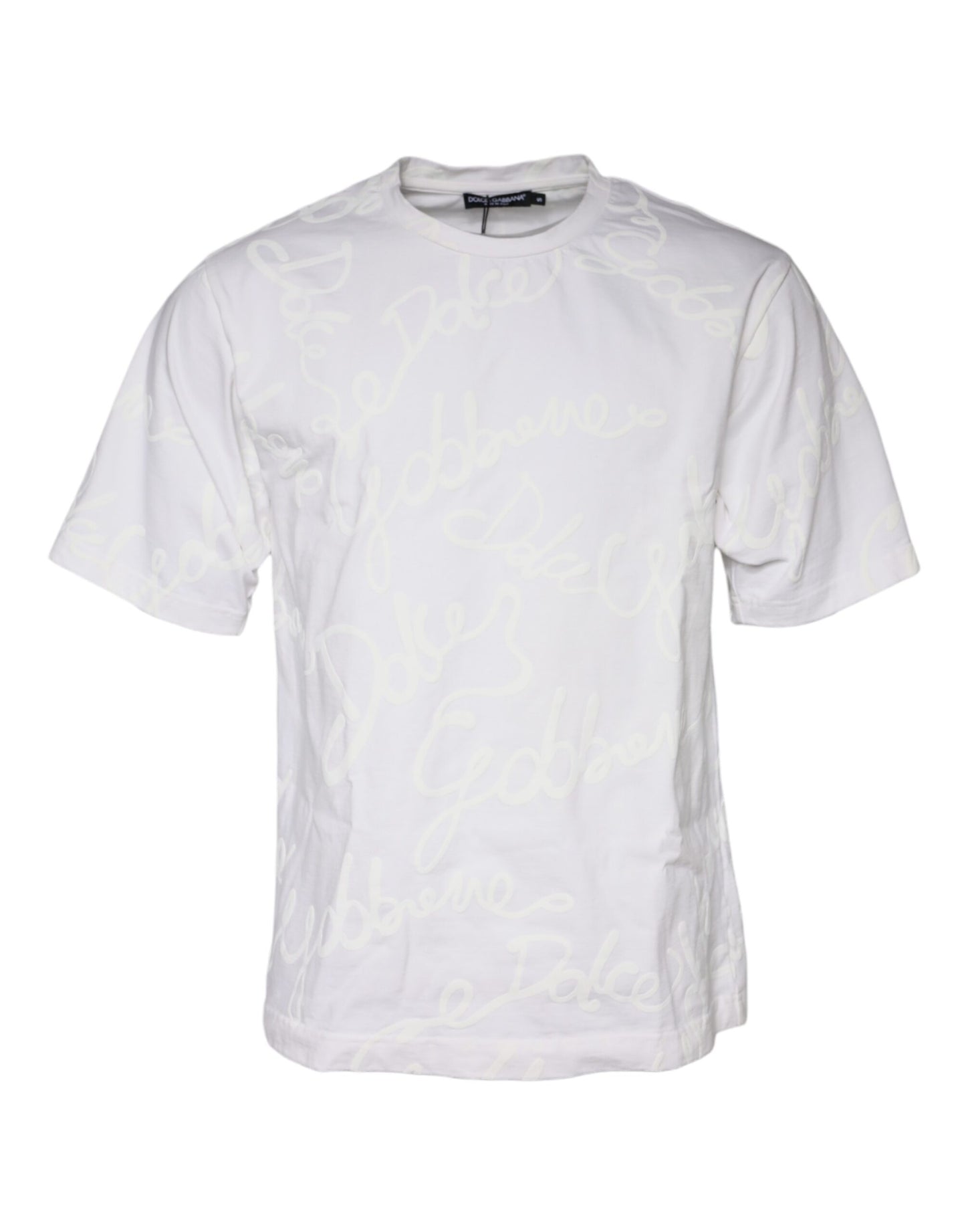 Dolce & Gabbana Vit Logotyptryckt Bomulls-T-shirt med Rund Hals
