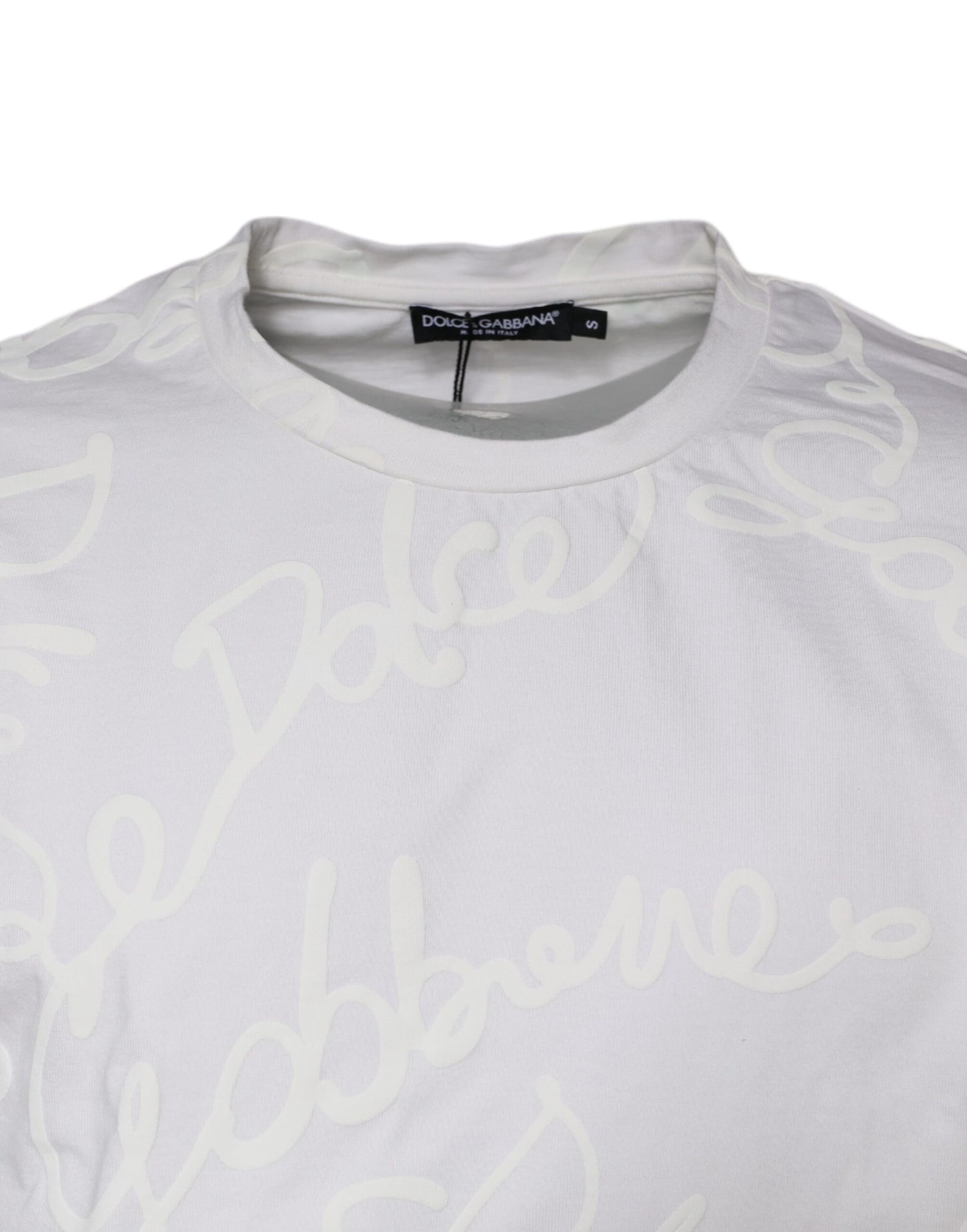 Dolce & Gabbana Vit Logotyptryckt Bomulls-T-shirt med Rund Hals
