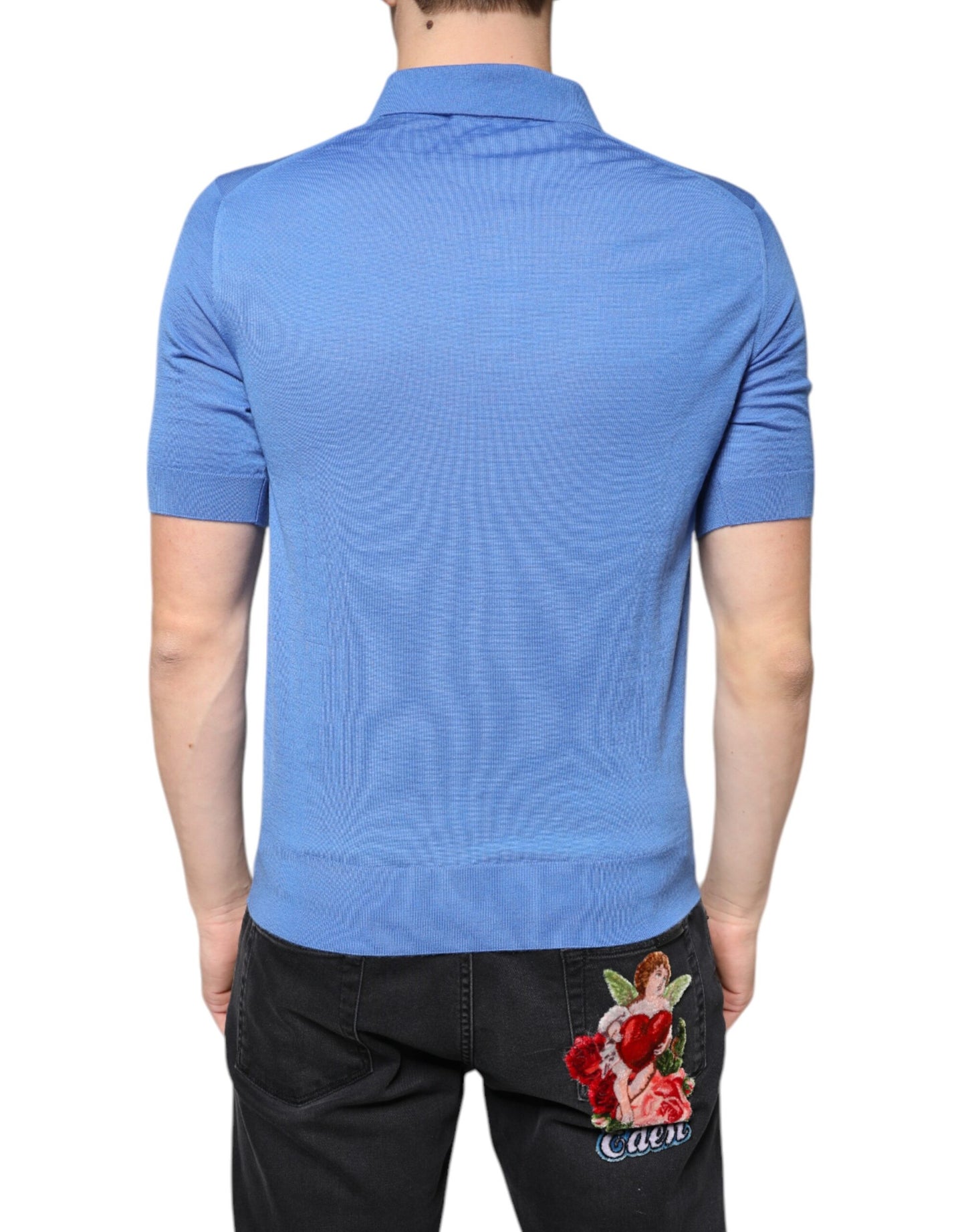 Dolce & Gabbana Blå Kashmir Kortärmad Herrpolo T-shirt