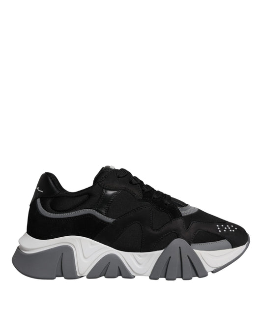 Versace svarte neopren-sneakers i skinn med chunky overflate, Squalo-sko